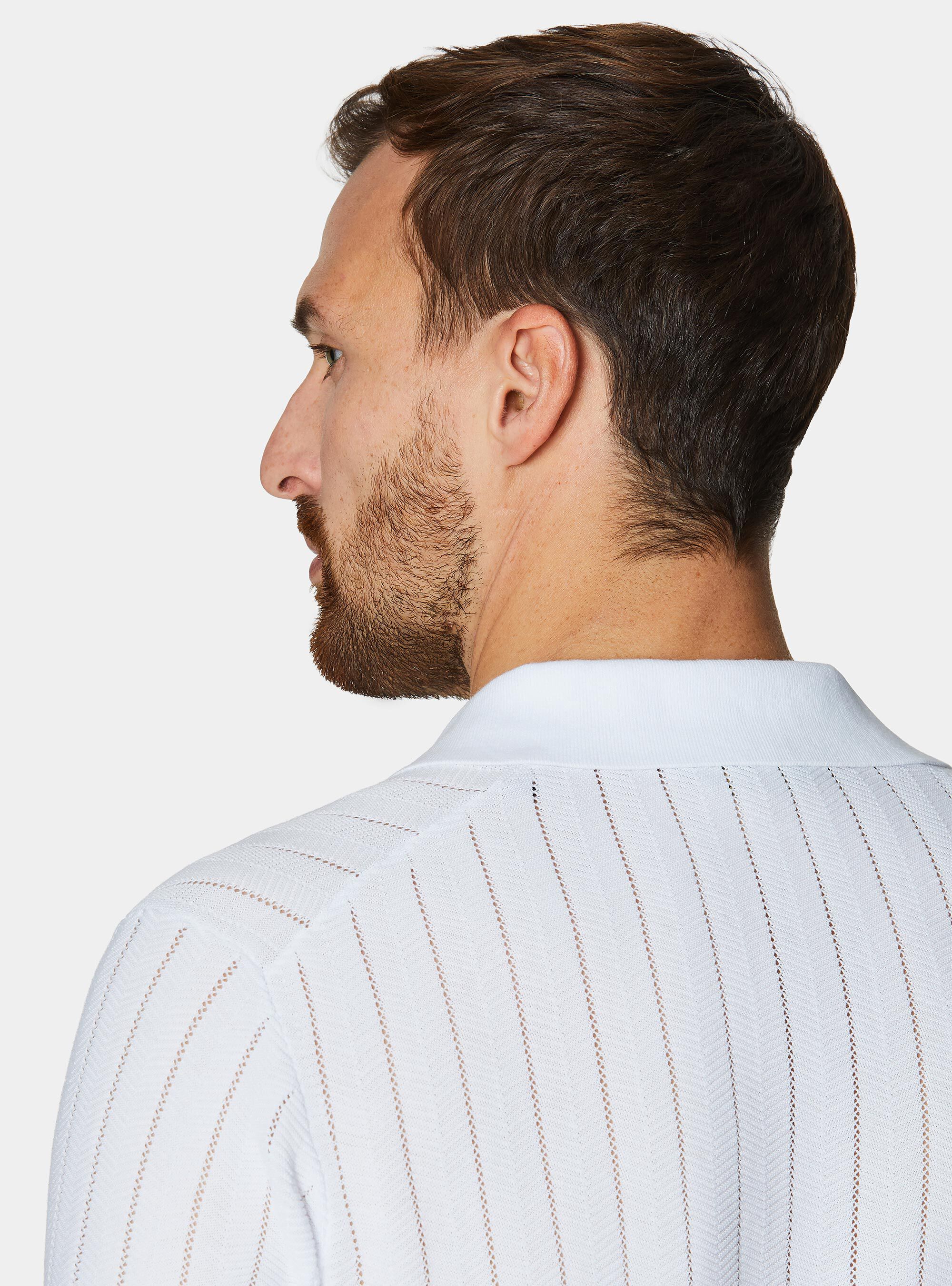 Polo traforata in cotone spigato, BIANCO