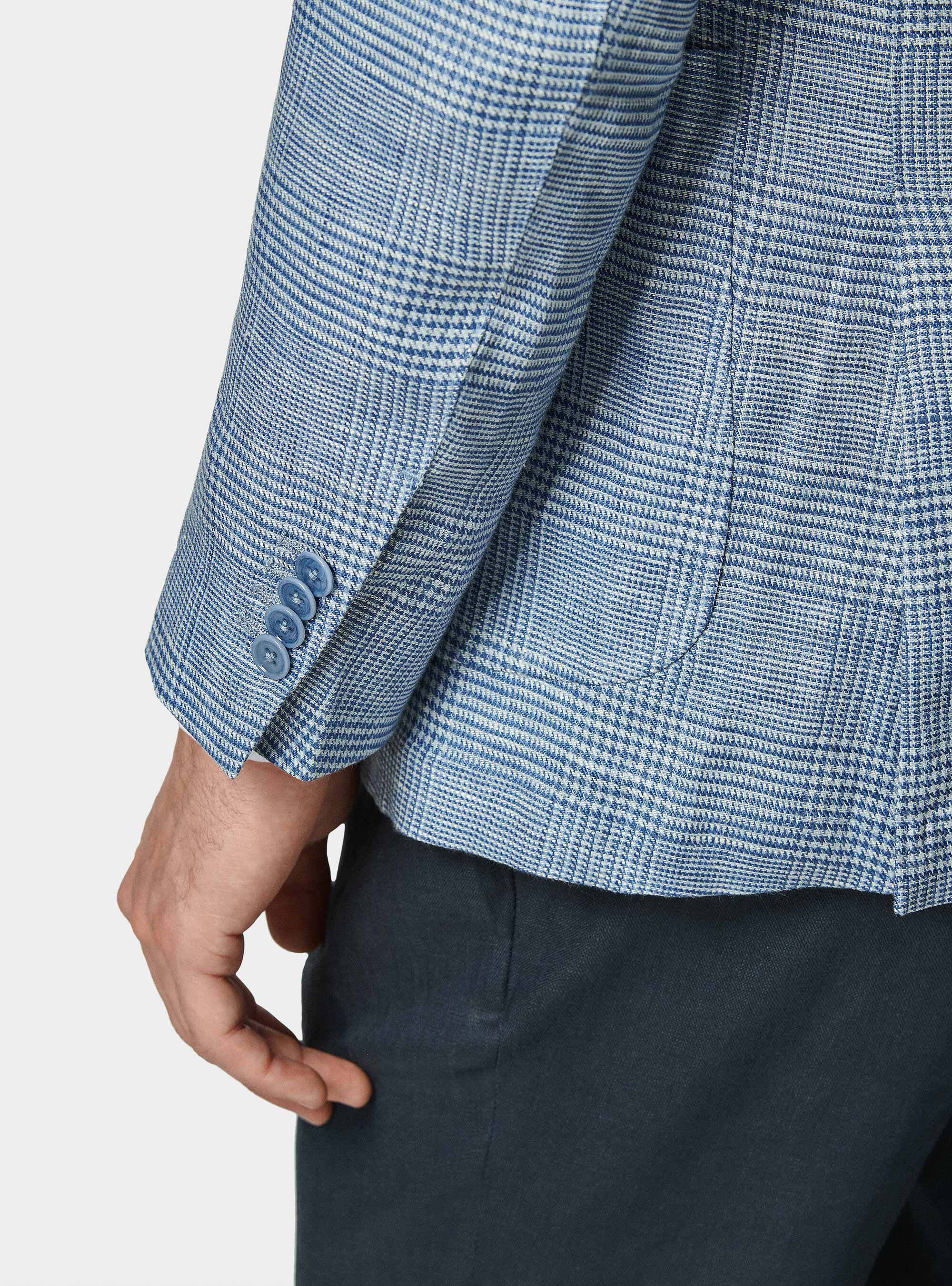 Prince of Wales blazer in pure linen, LIGHT BLUE