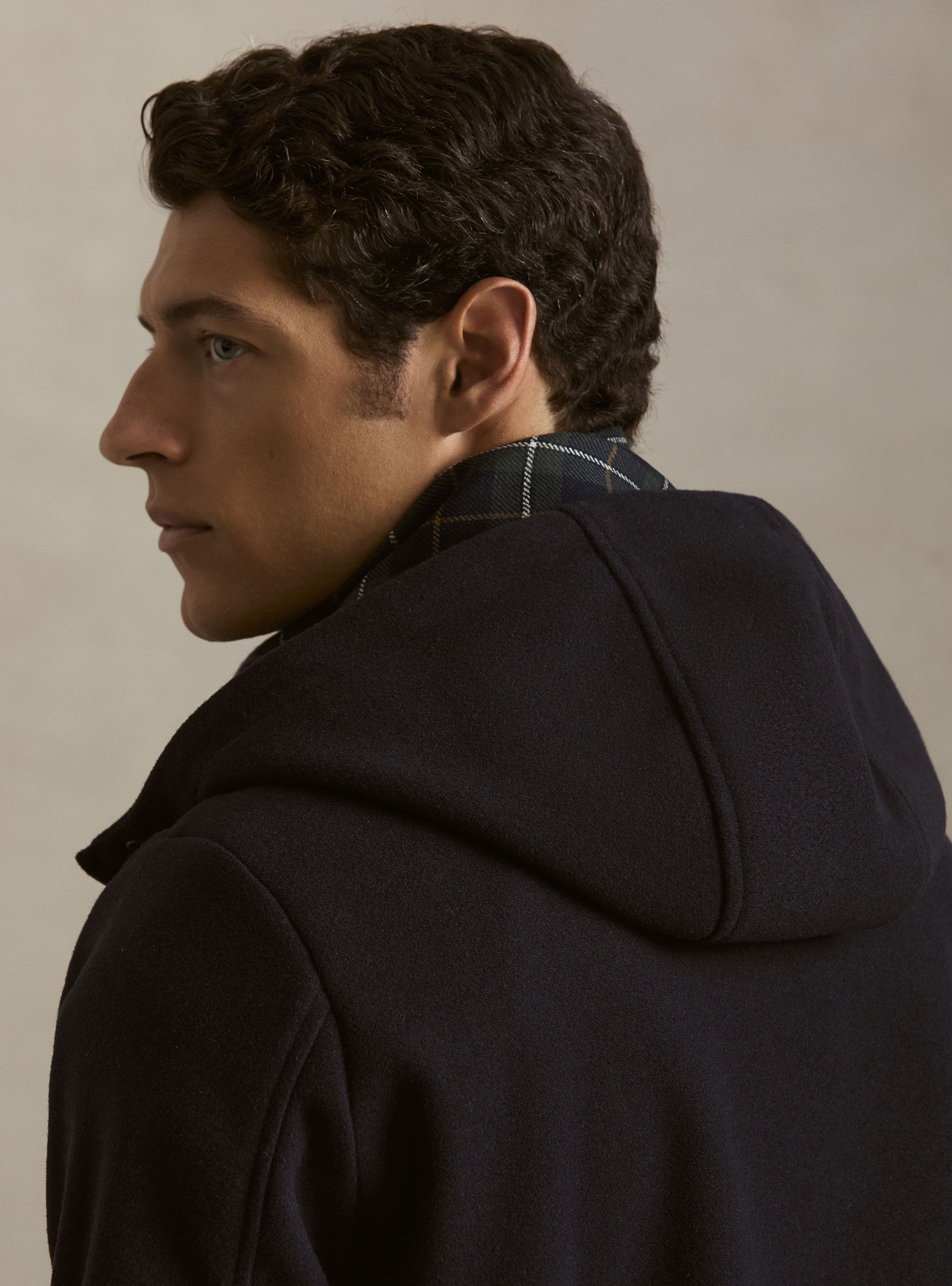Giubbino in panno stretch con cappuccio, BLU NAVY