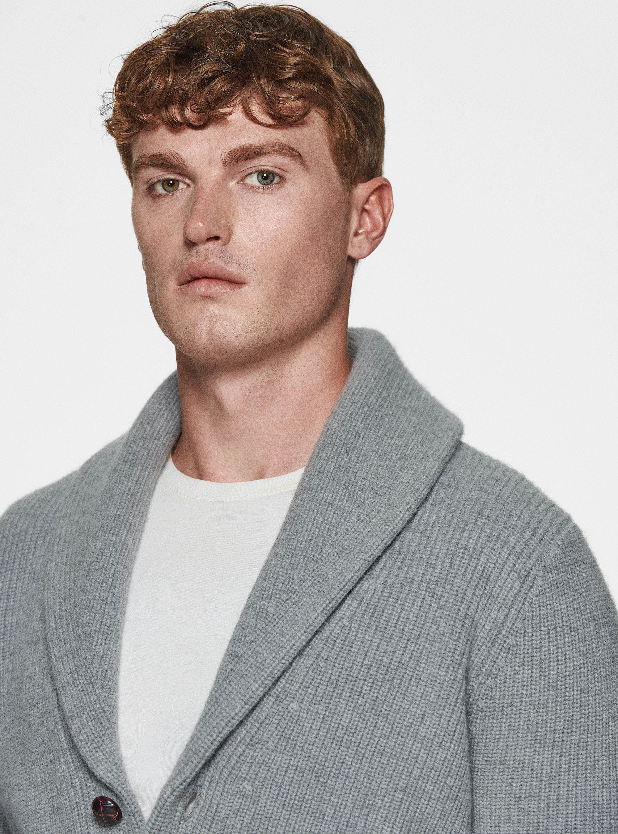 Pure merino wool shawl knit cardigan, GRIGIO MELANGE 0151C