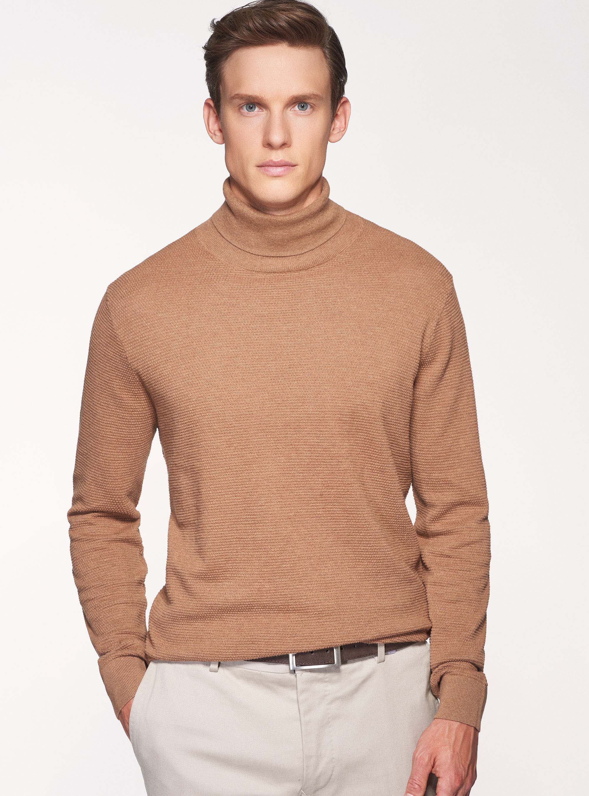 Rice stitch cotton cashmere turtleneck