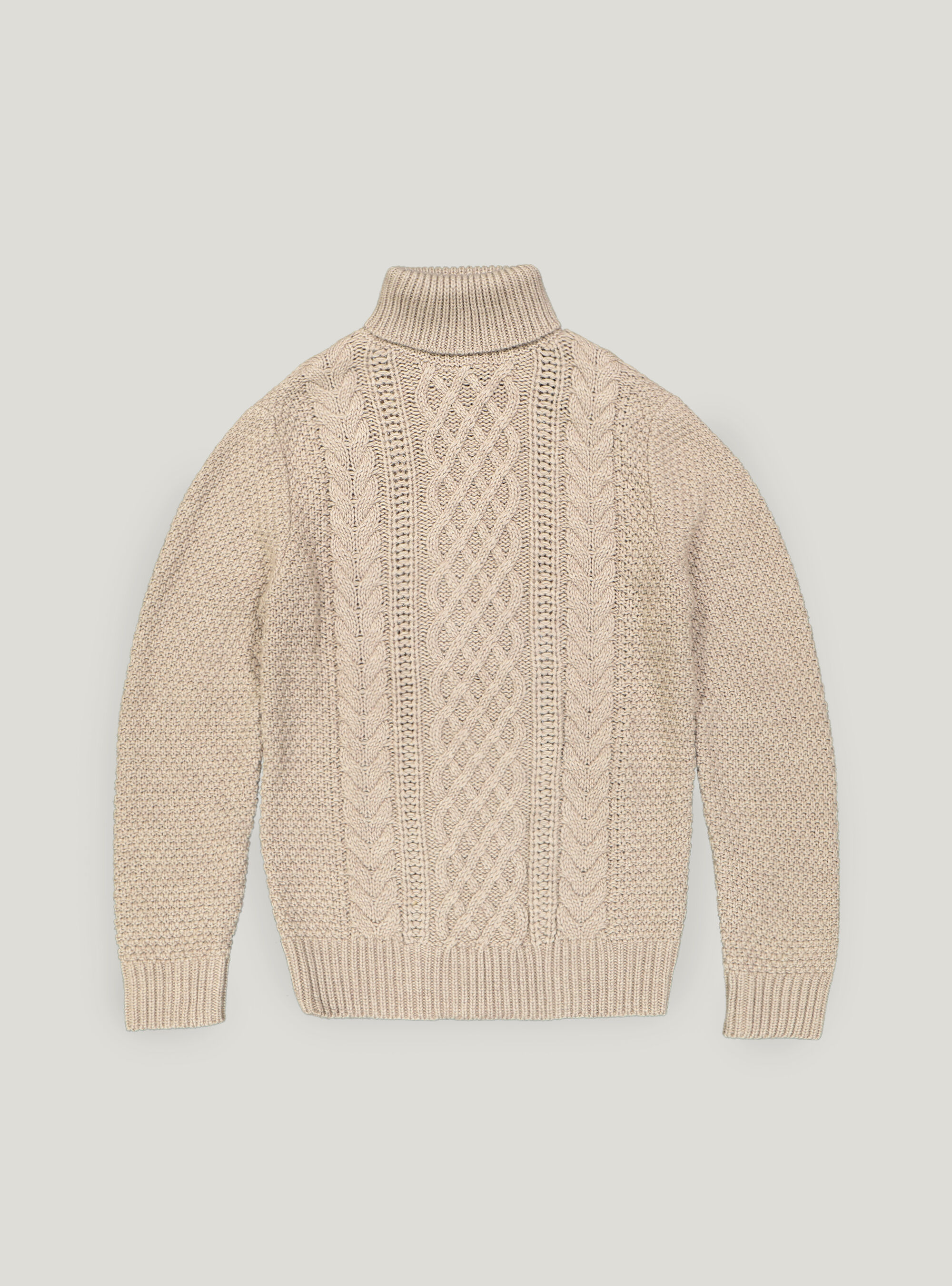 Pullover collo alto a trecce wool blend, CRUDO