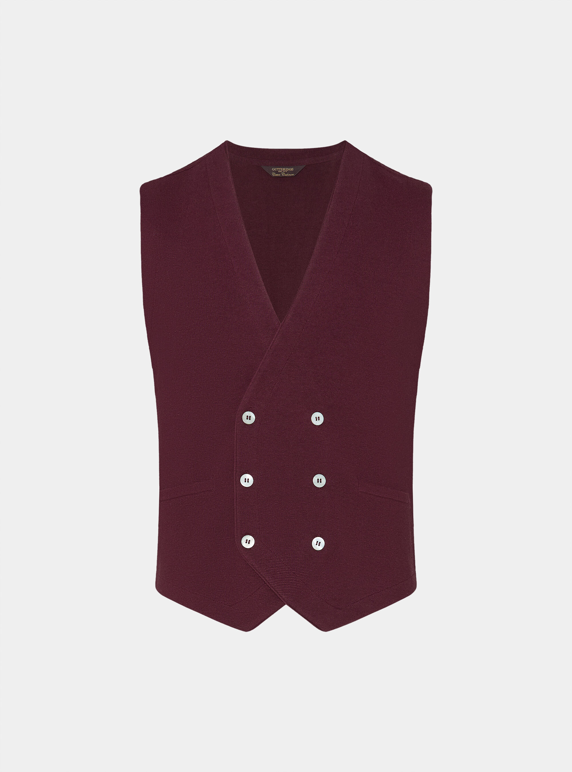 Double-breasted cotton and cashmere knit gilet, BORDEAUX