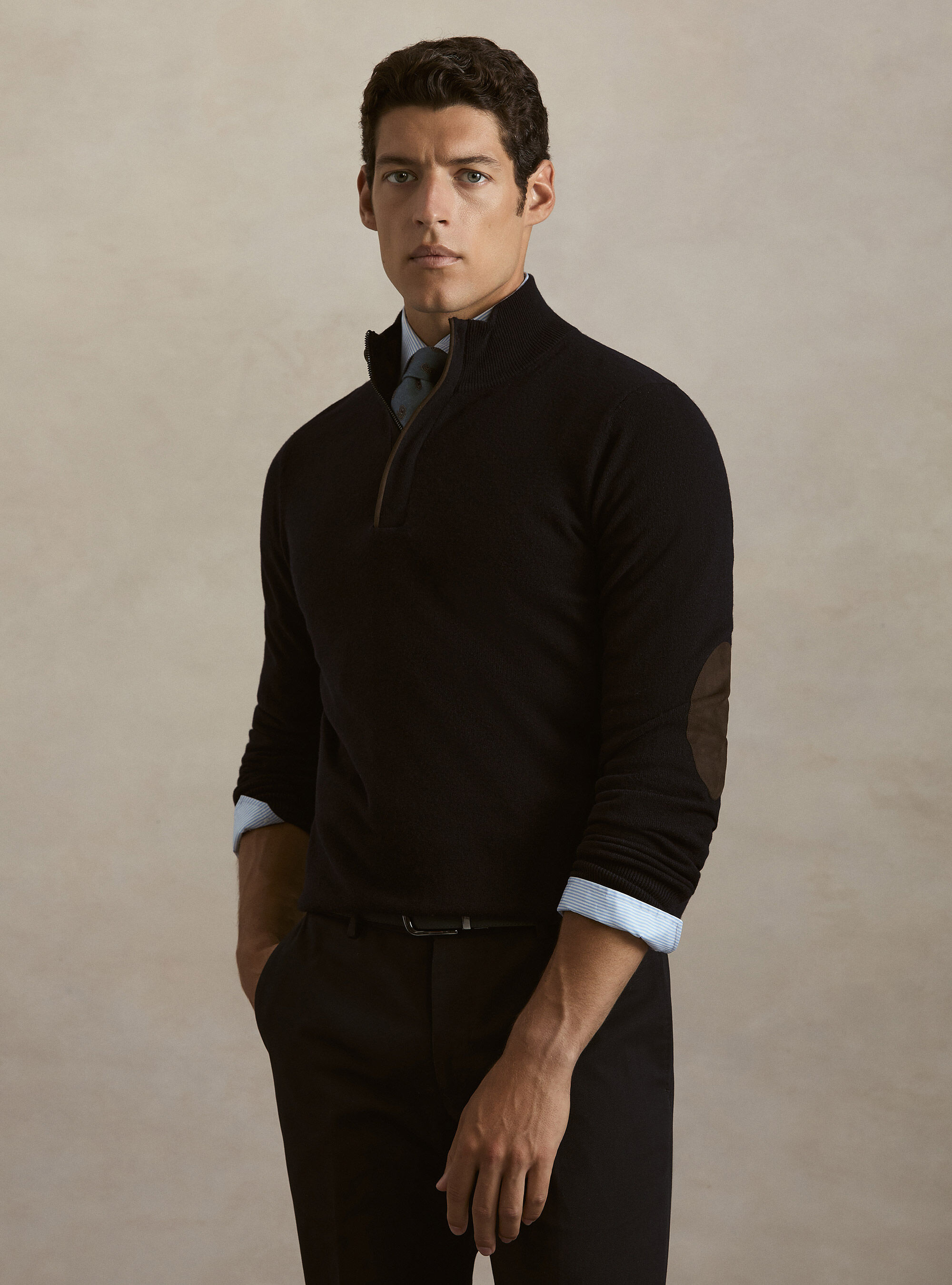 Half-zip lambswool and cashmere sweater