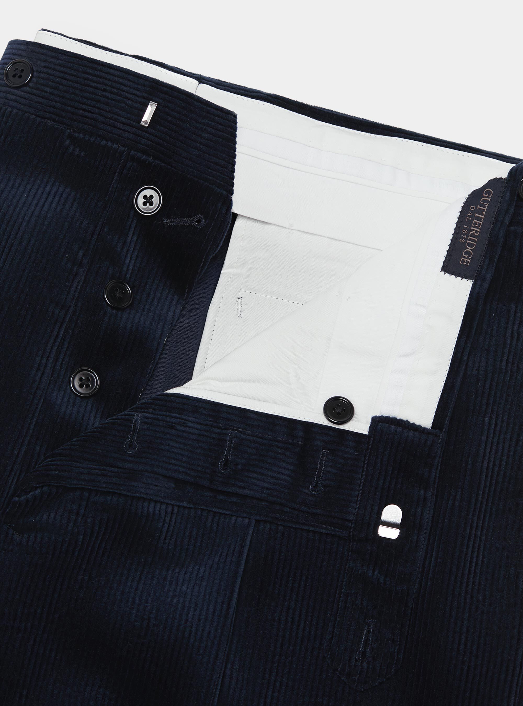 Pantaloni con pince in velluto Duca Visconti di Modrone, BLU NAVY