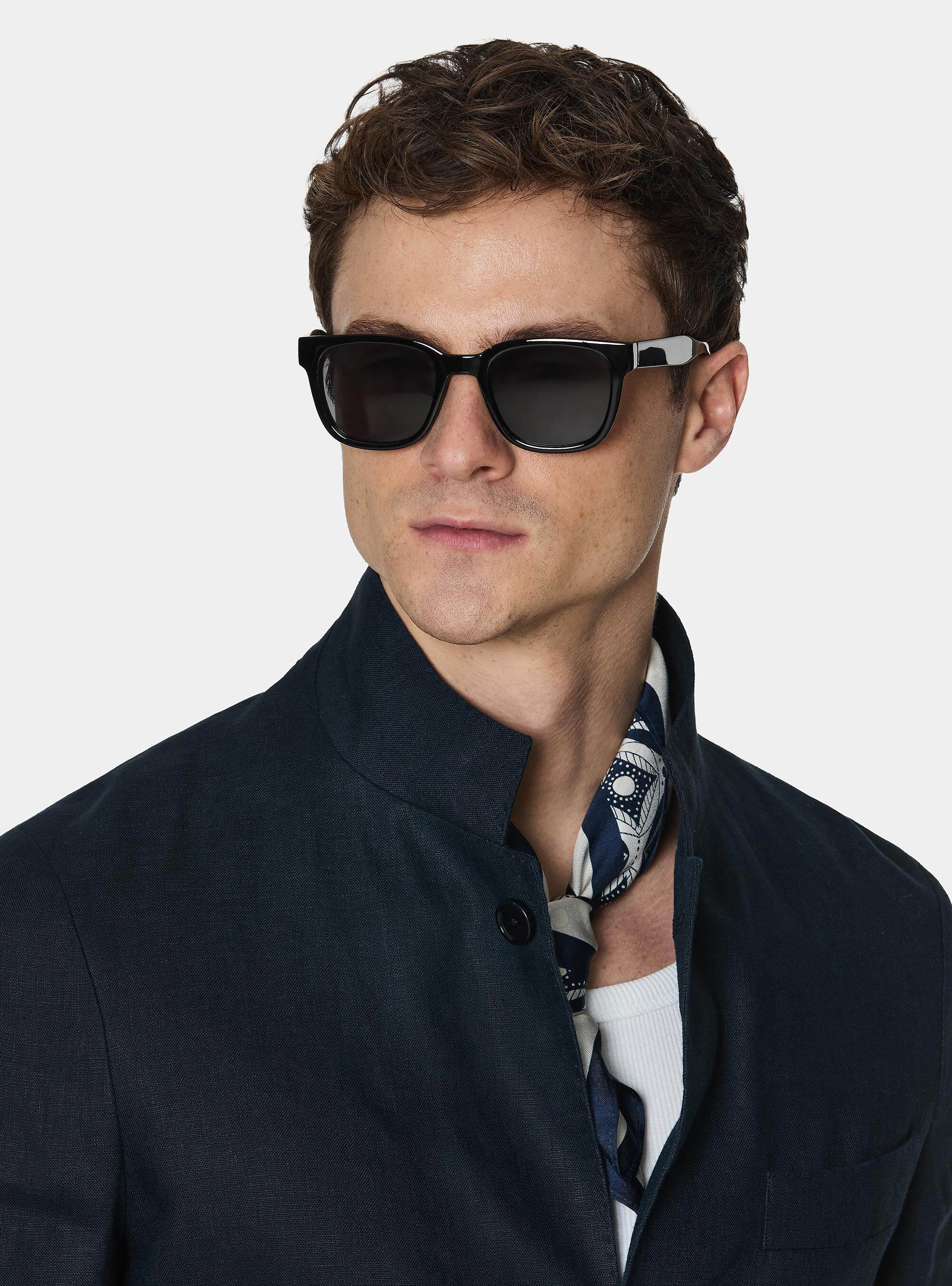 Korean blazer in pure linen, NAVY BLUE