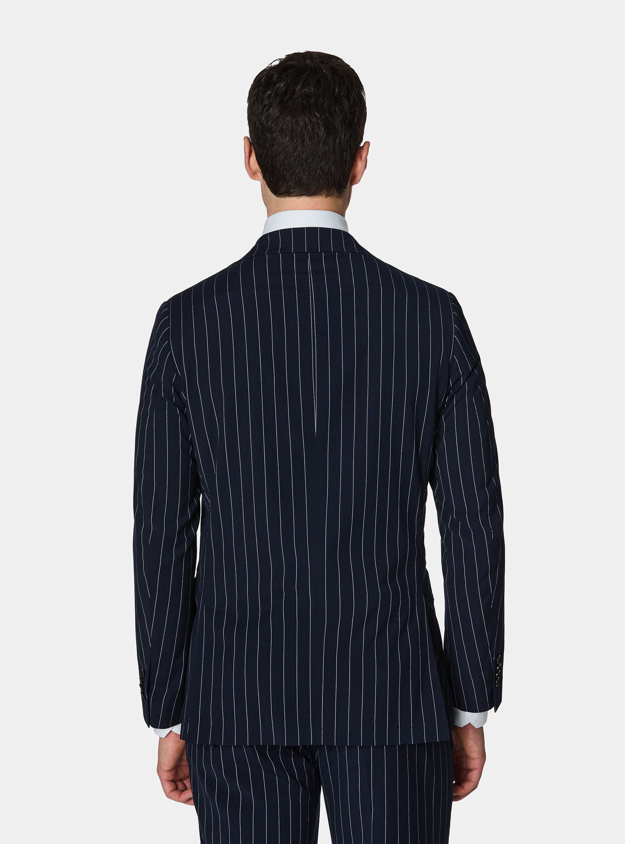 Double-breasted pinstriped suit blazer, NAVY BLUE