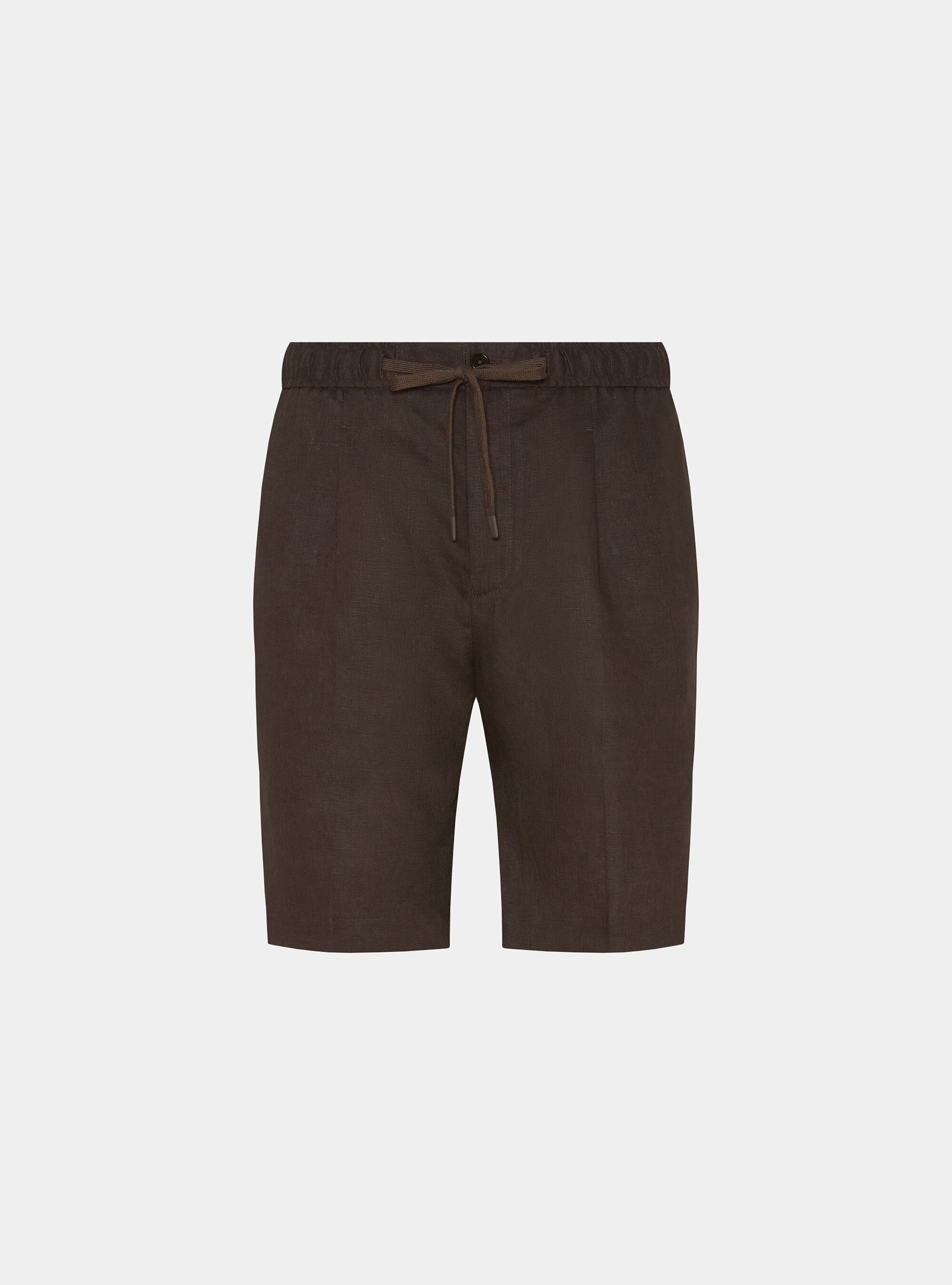 Bermuda in lino con coulisse, MARRONE
