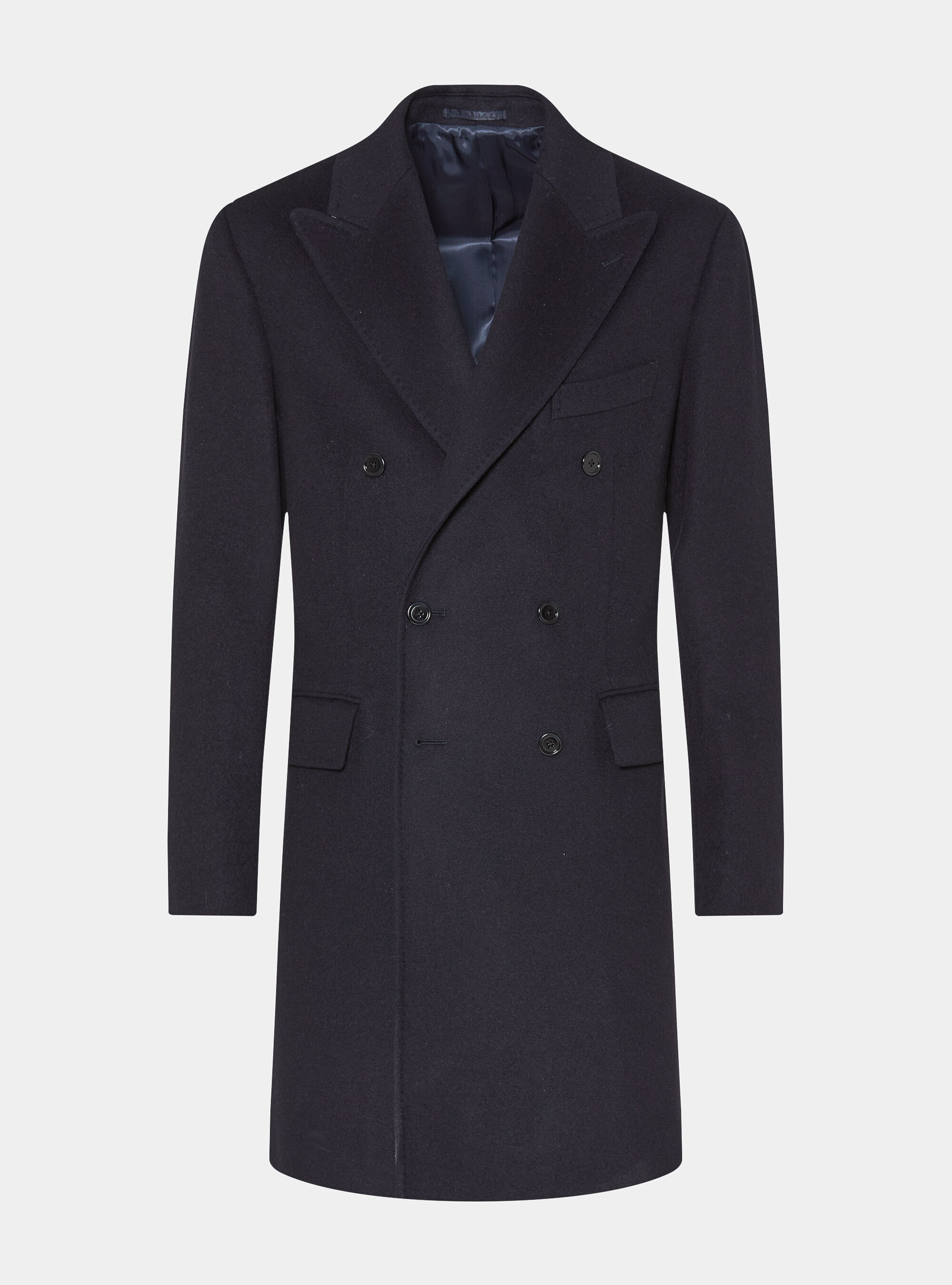 Abrigo cruzado de lana y cachemira, AZUL MARINO