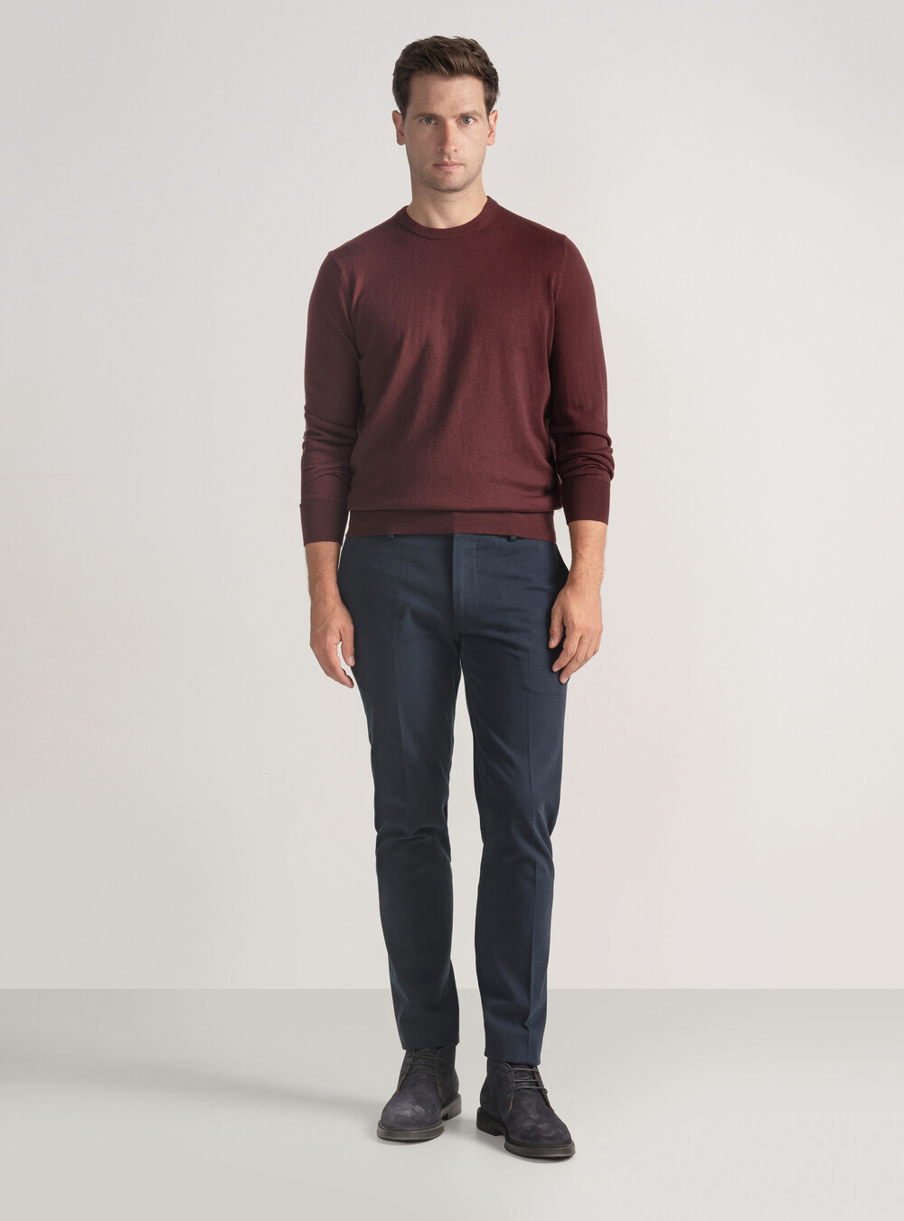 Maglia girocollo in cotone seta e cashmere, BORDEAUX Maglia girocollo in cotone seta e cashmere
