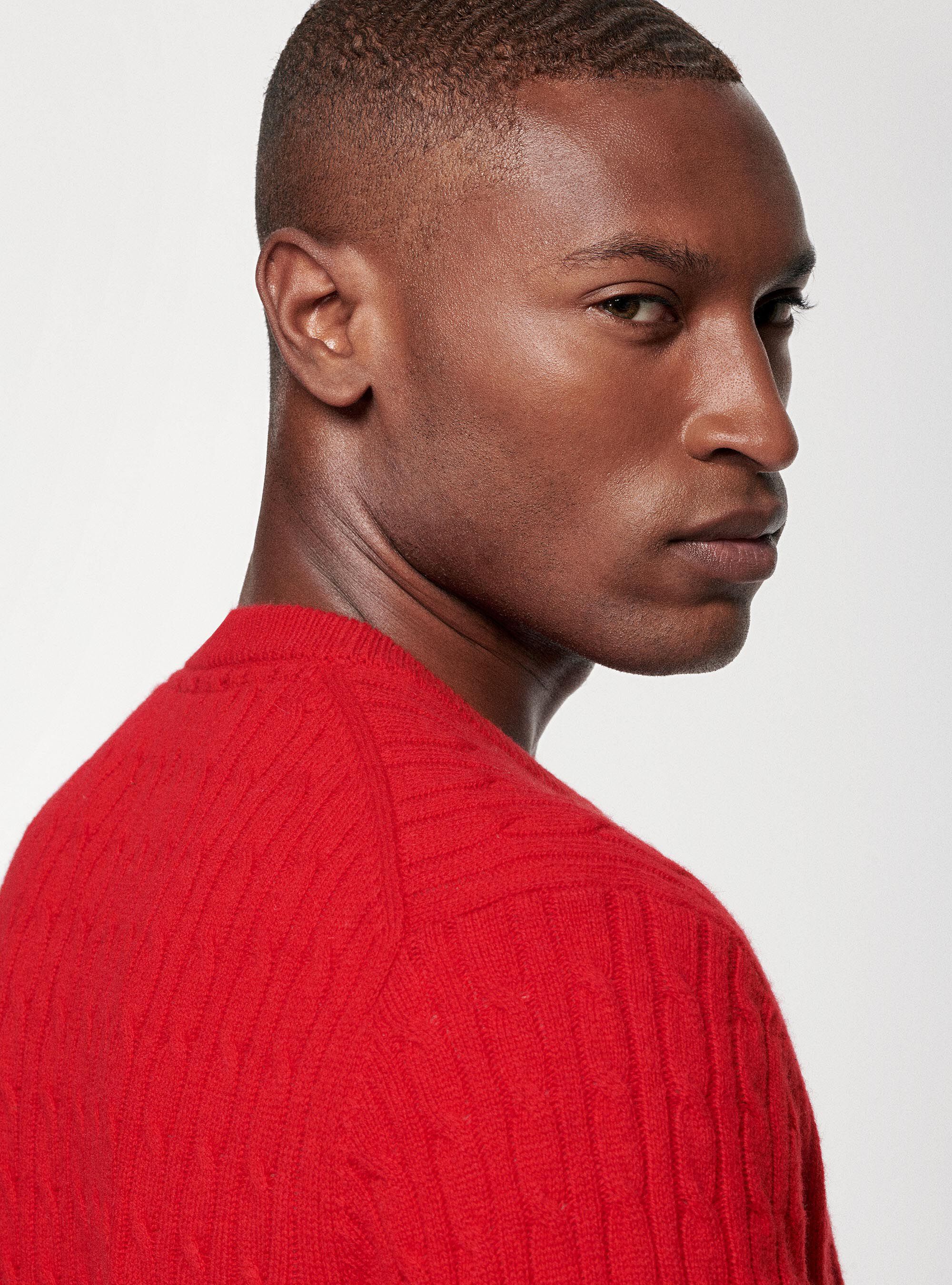 Braided lambswool sweater, RED