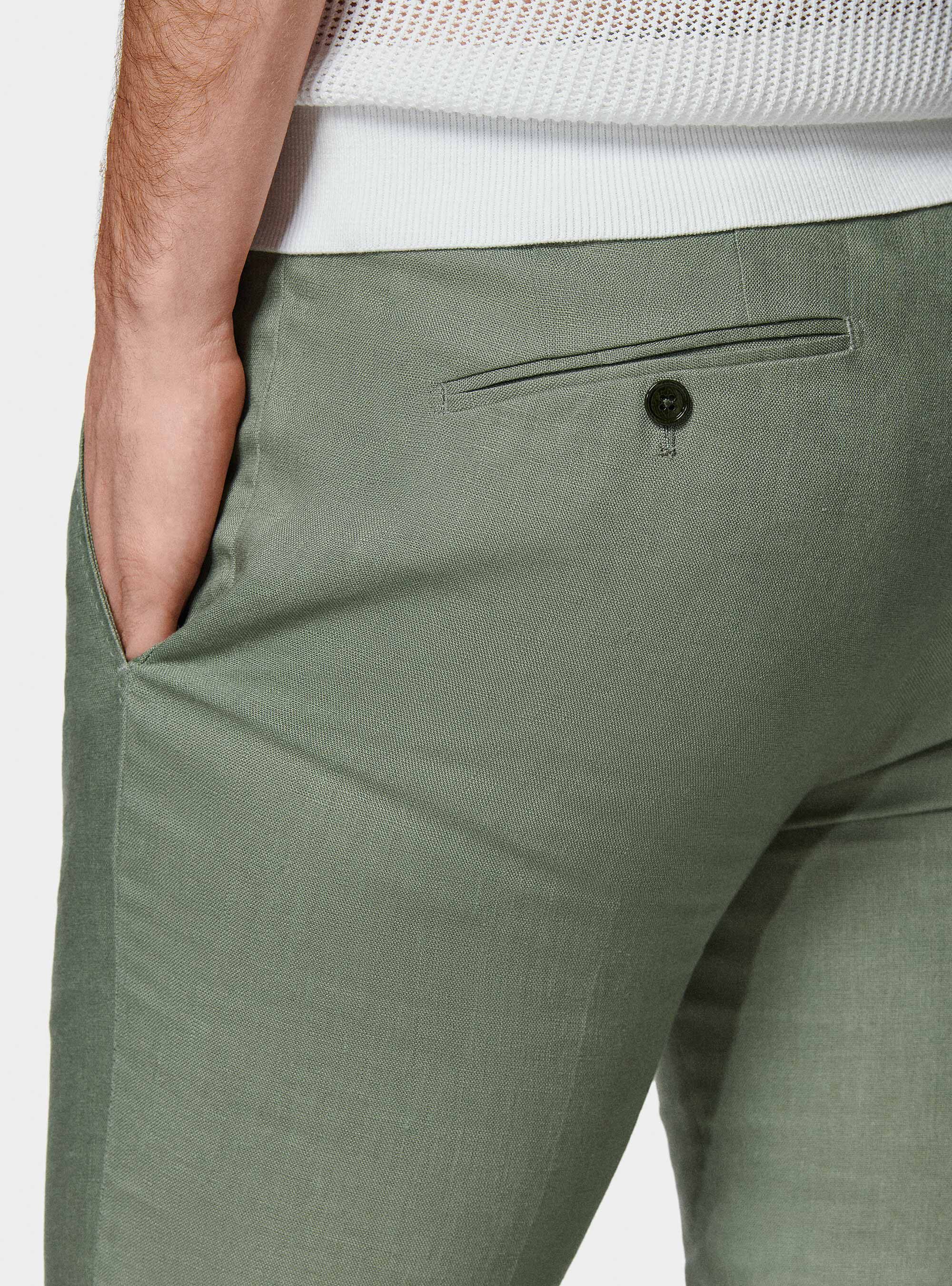 Pantaloni abito in puro lino, SALVIA 0602C