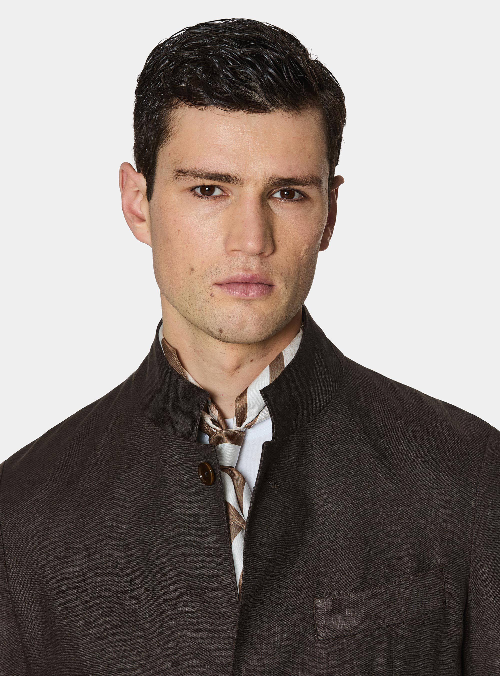 Korean blazer in pure linen, BROWN