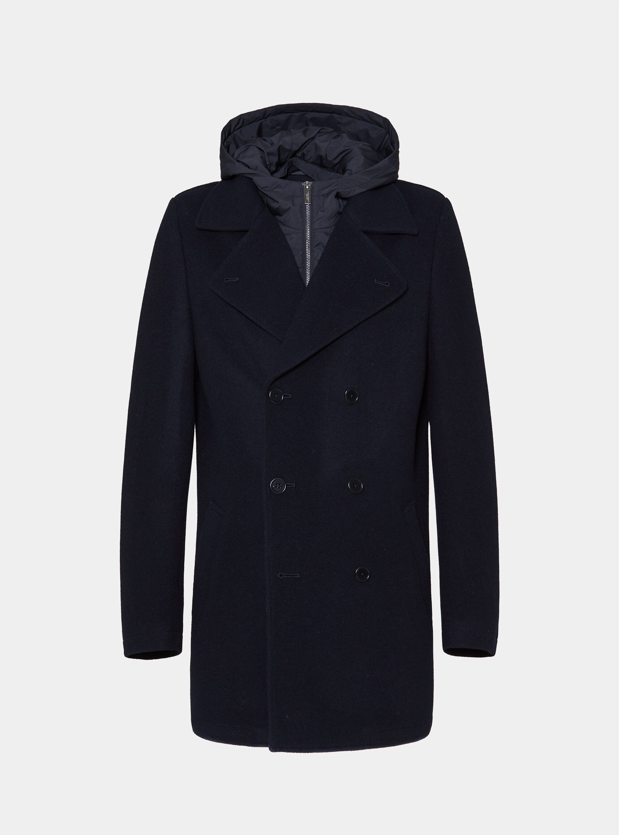 Peacoat en laine m&eacute;lang&eacute;e avec plastron, BLEU MARINE