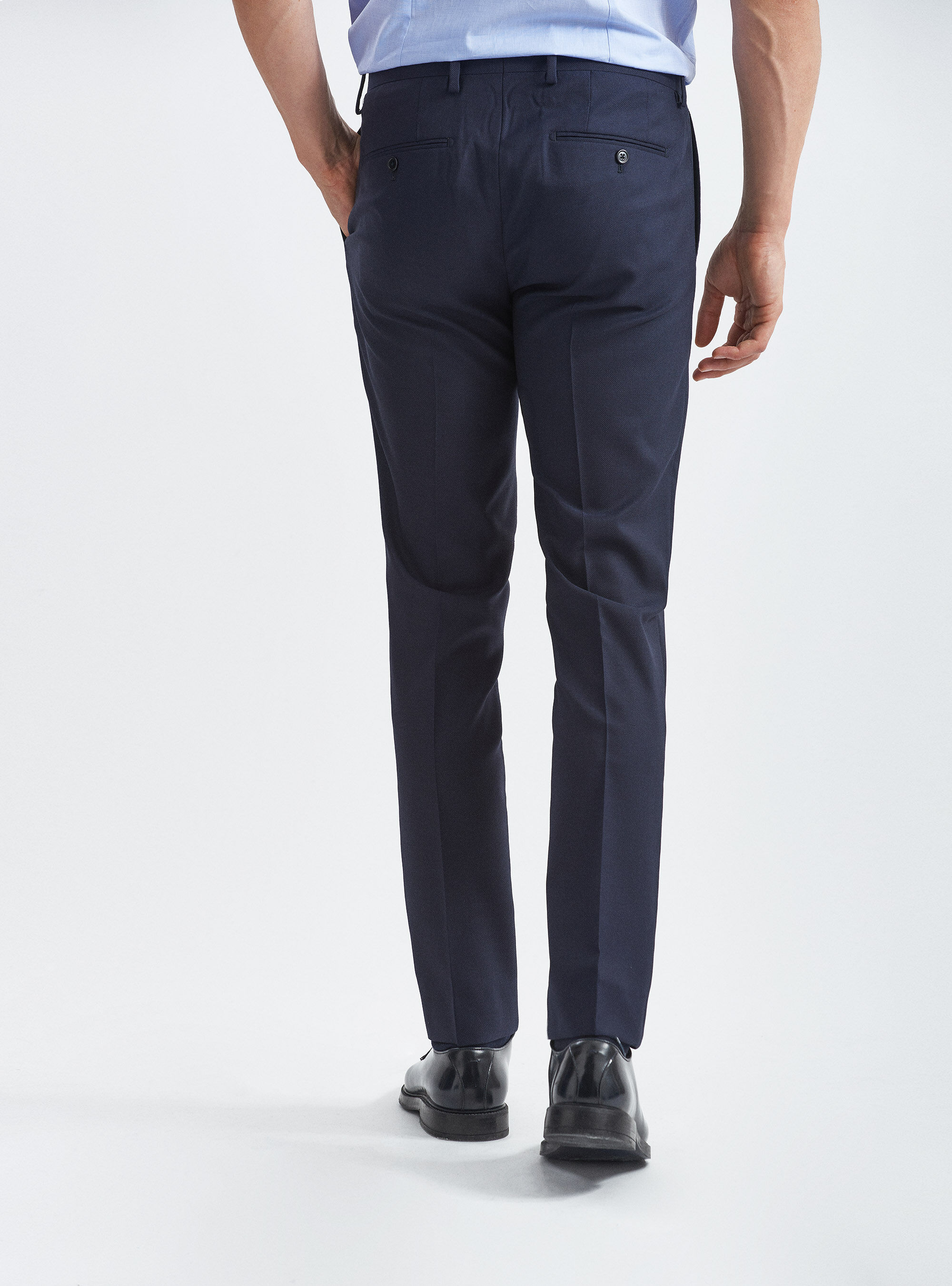 Pure wool Marlane micro-weave suit trousers, NAVY BLUE