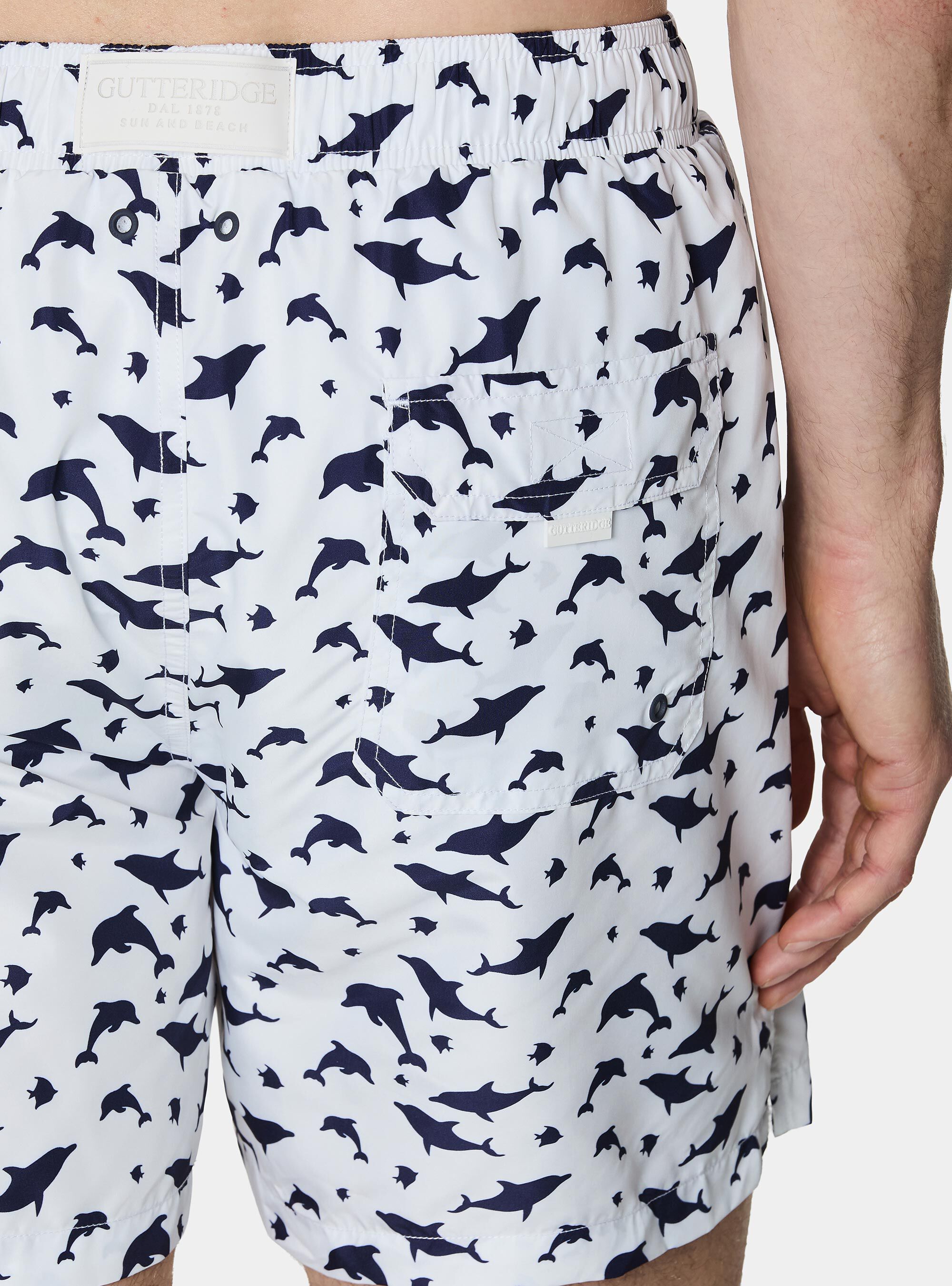 Costume da bagno con stampa fantasia pesci, WHITE