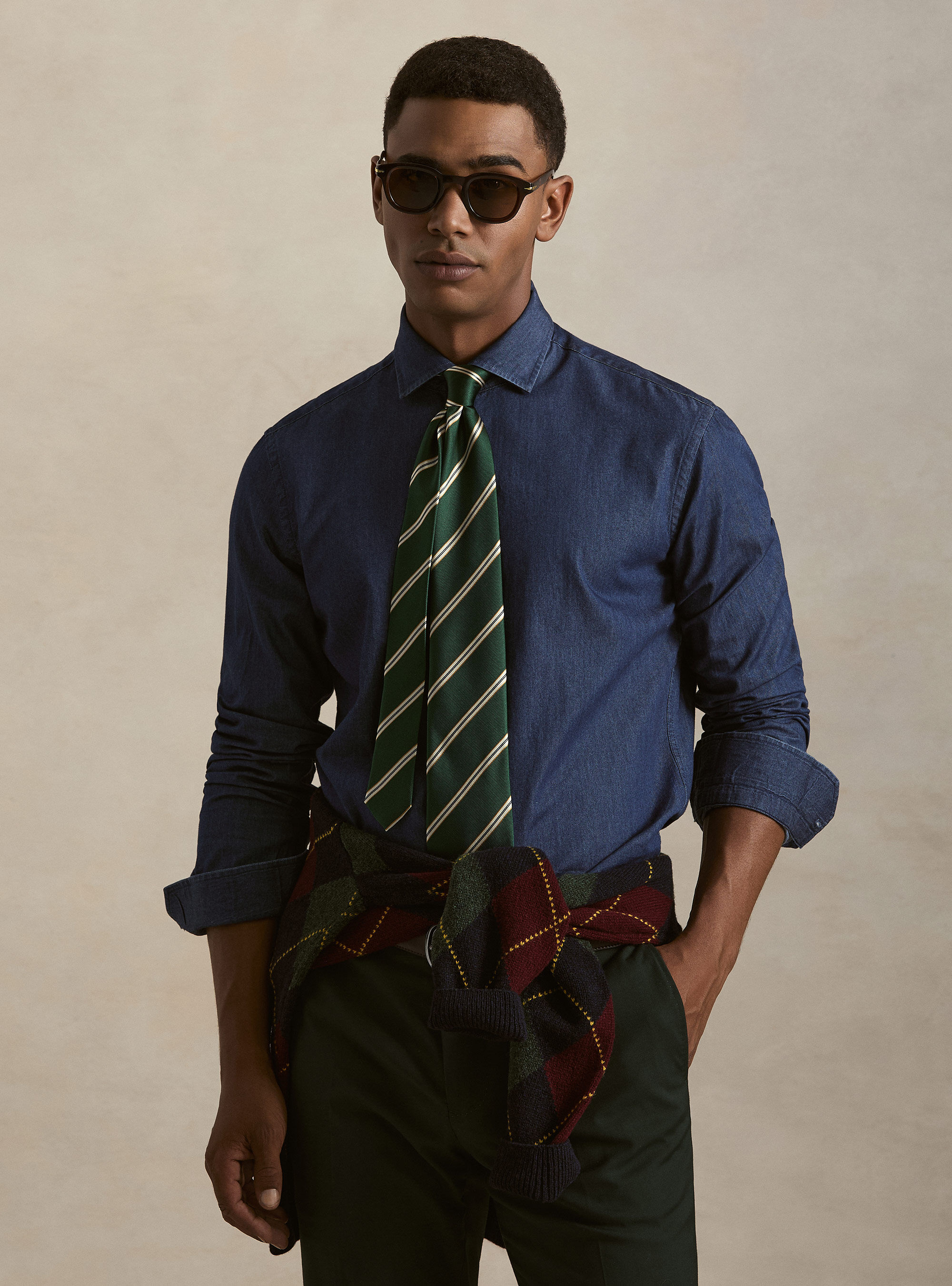 Chambray cotton denim shirt, NAVY BLUE