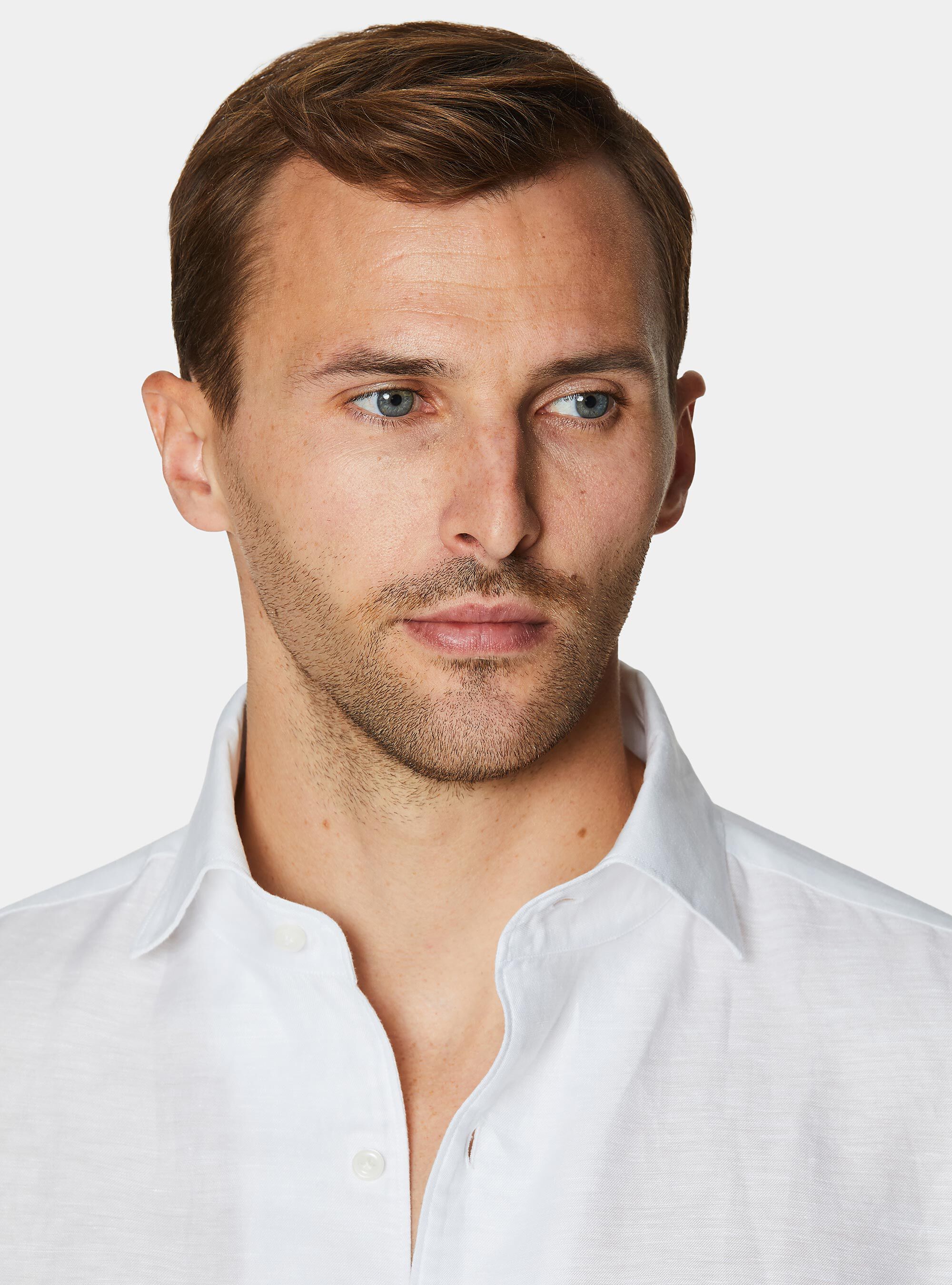 Chemise en lin lyocell avec patte de boutonnage, BLANC