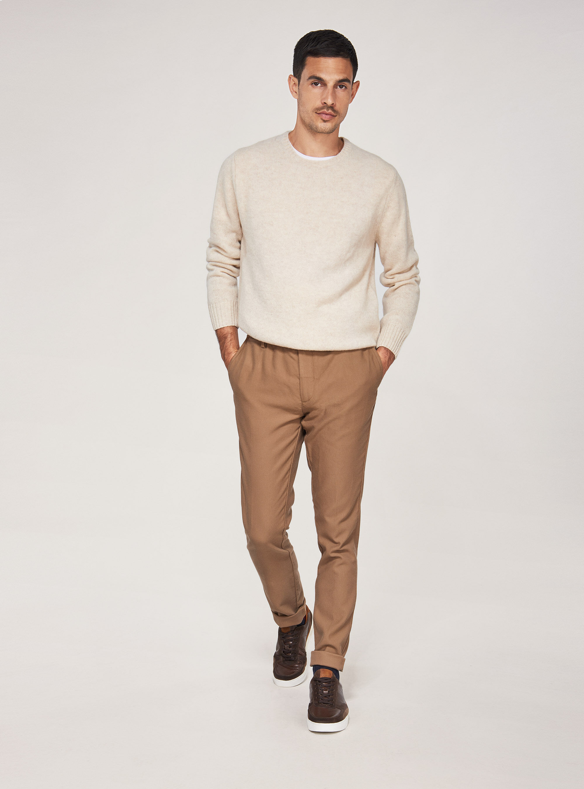Crew-neck sweater 100% shetland wool, OFF-WHITE