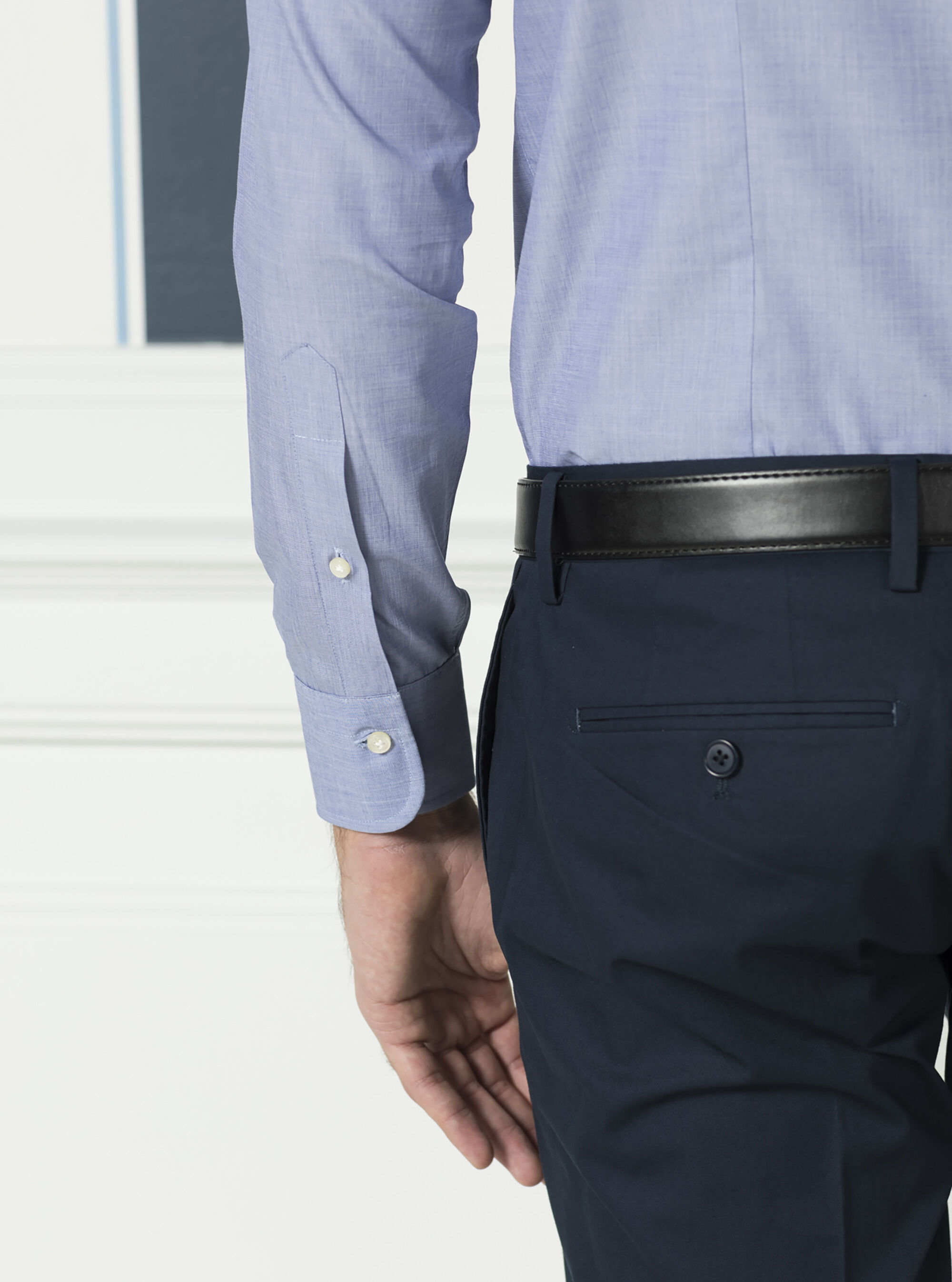 Camicia collo francese in cotone fil a fil, AZZURRO