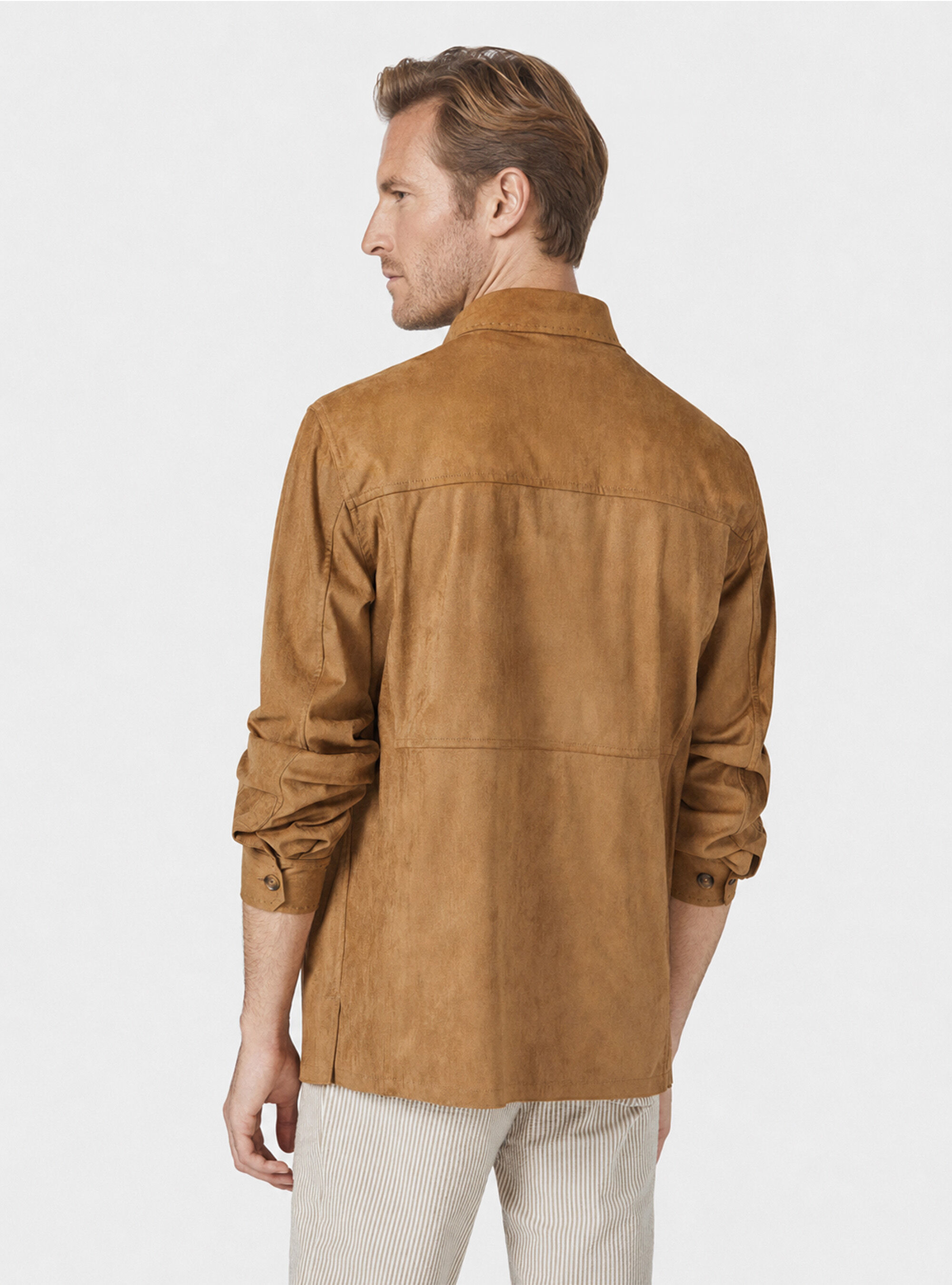 Suede effect shirt jacket, BROWN