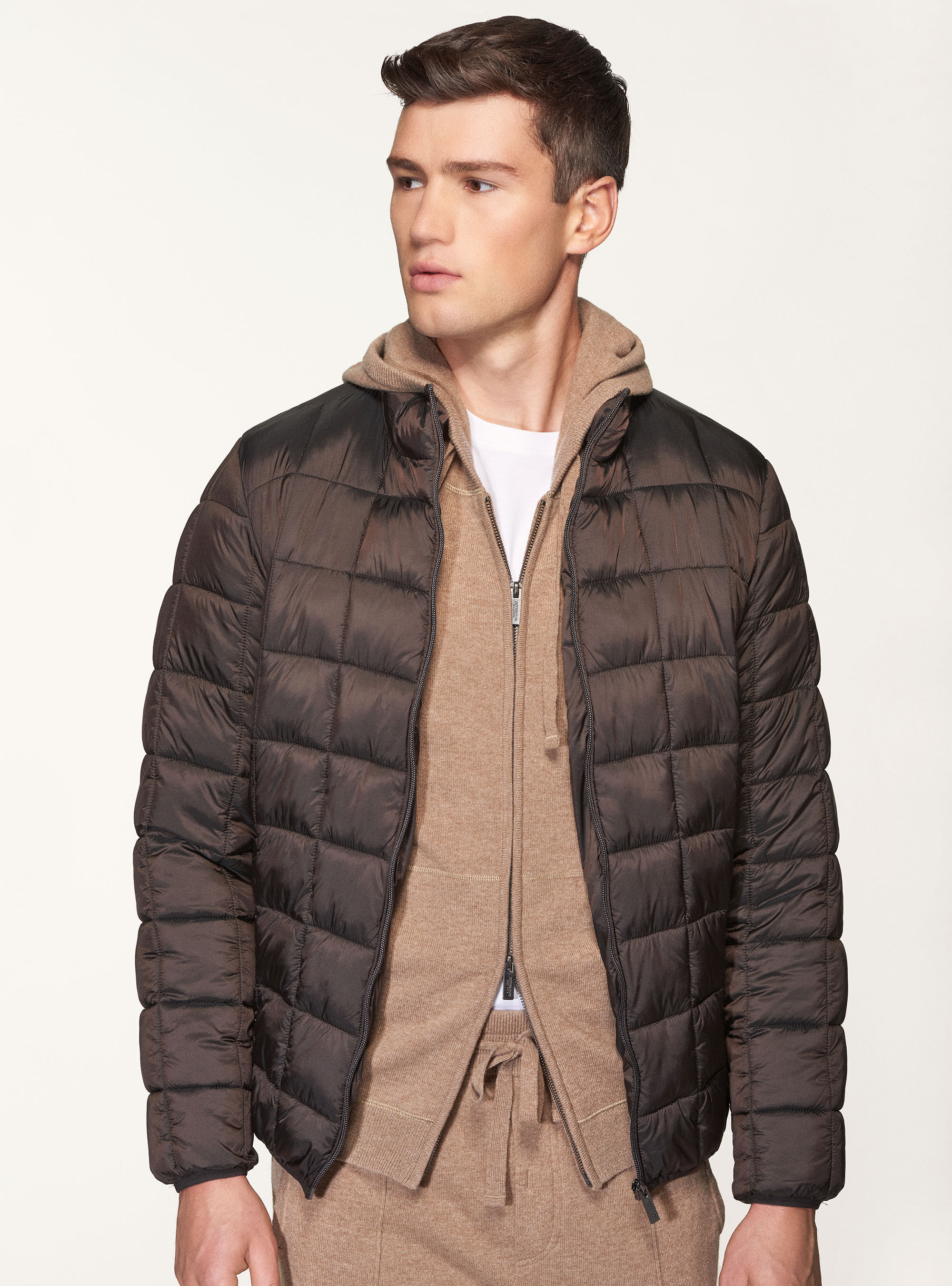 Fabric quilted hotsell hooded jacket mens