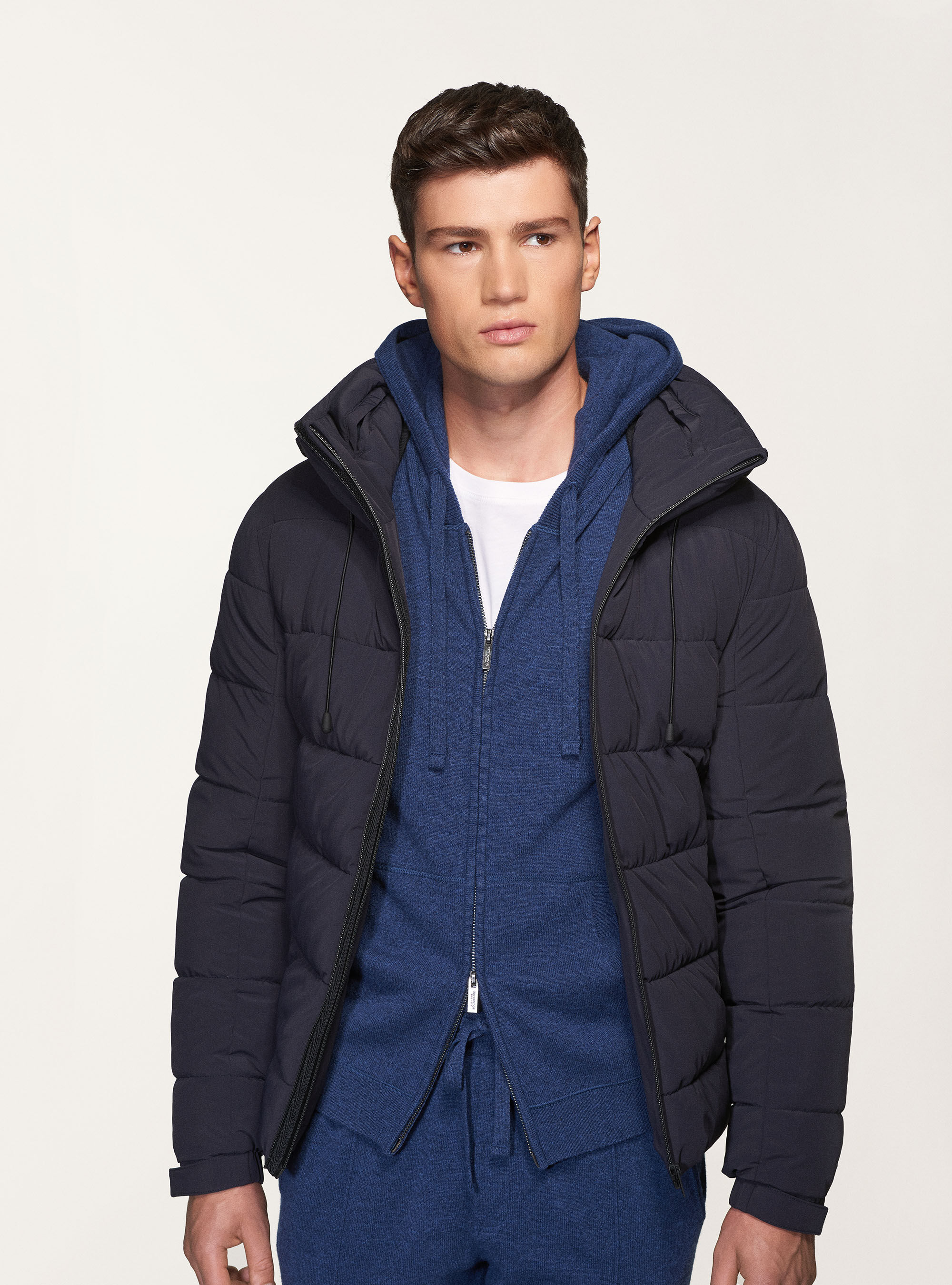Navy padded bomber jacket sale