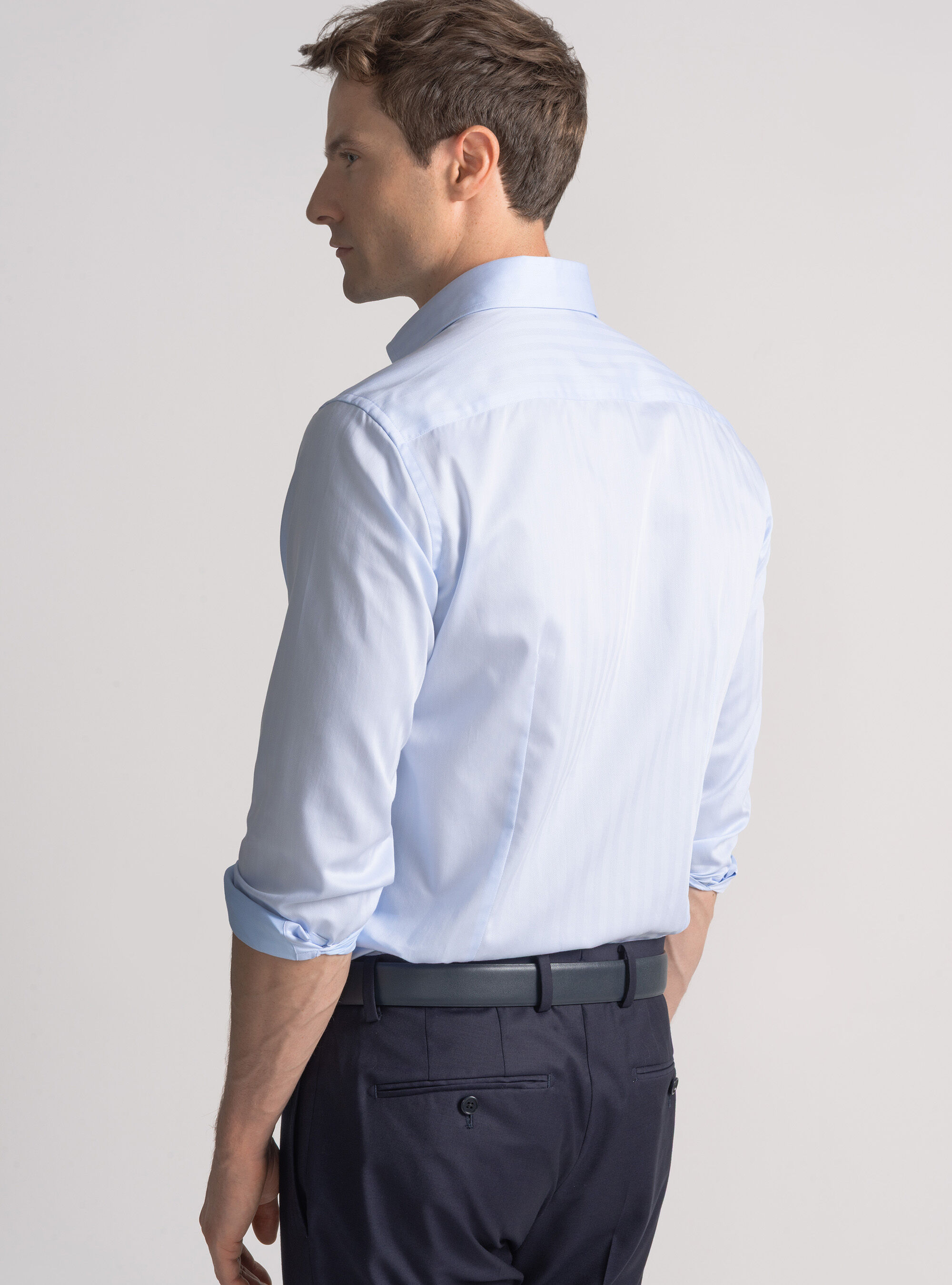 Camicia in twill di cotone spigato, AZZURRO