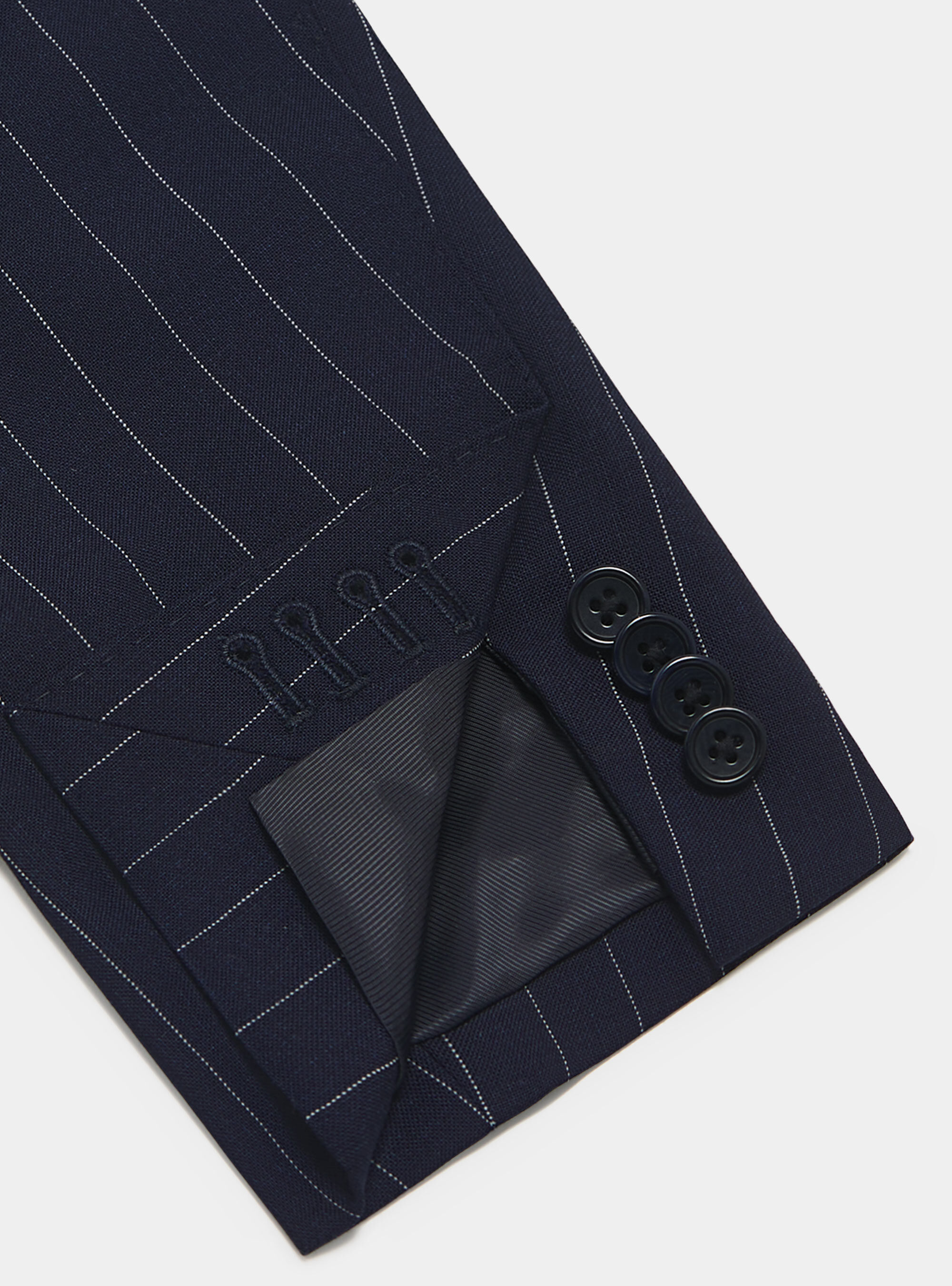 Giacca doppiopetto in pura lana gessata, BLU NAVY