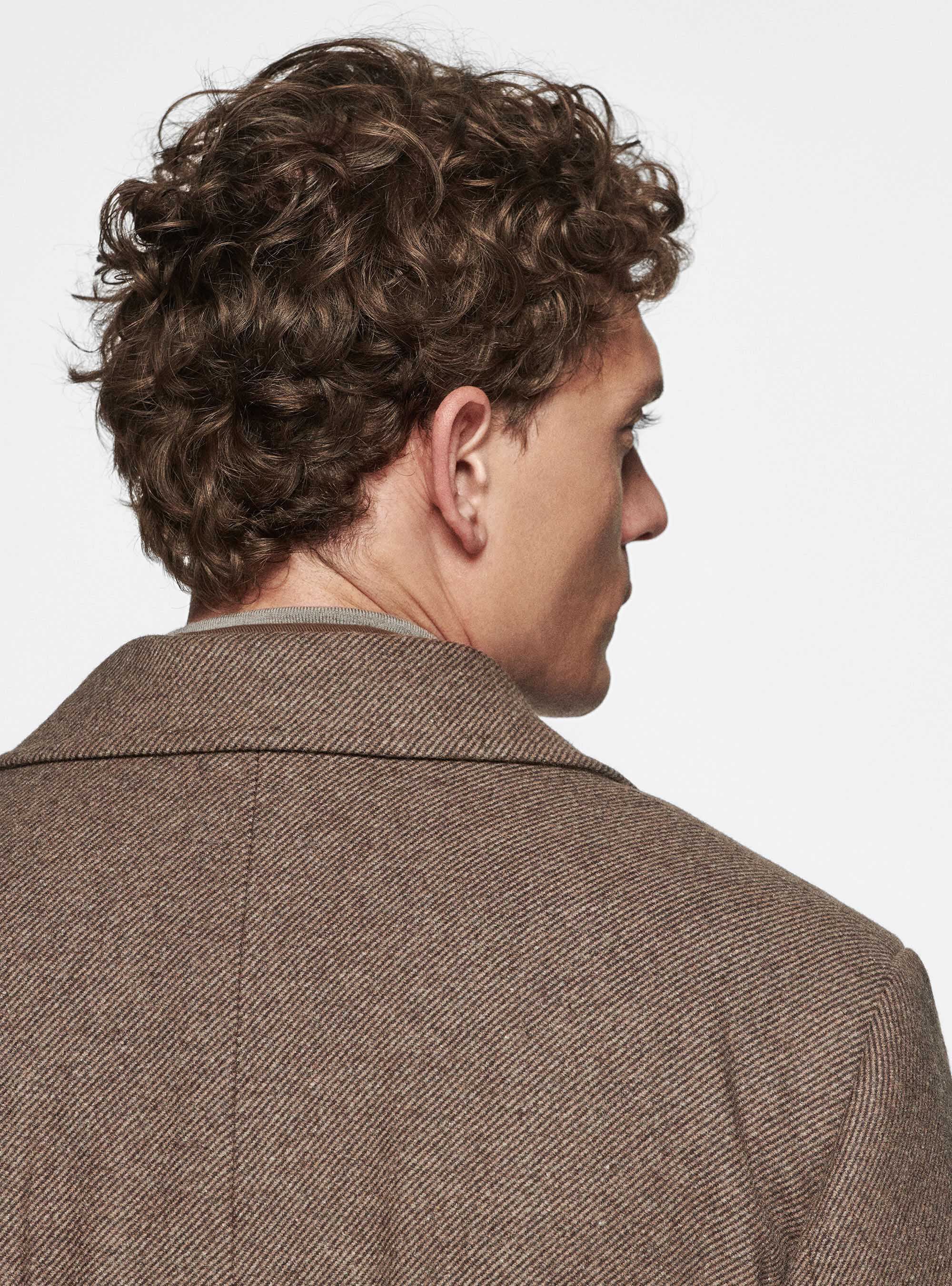 Wool and silk diagonal double-breasted coat, BROWN