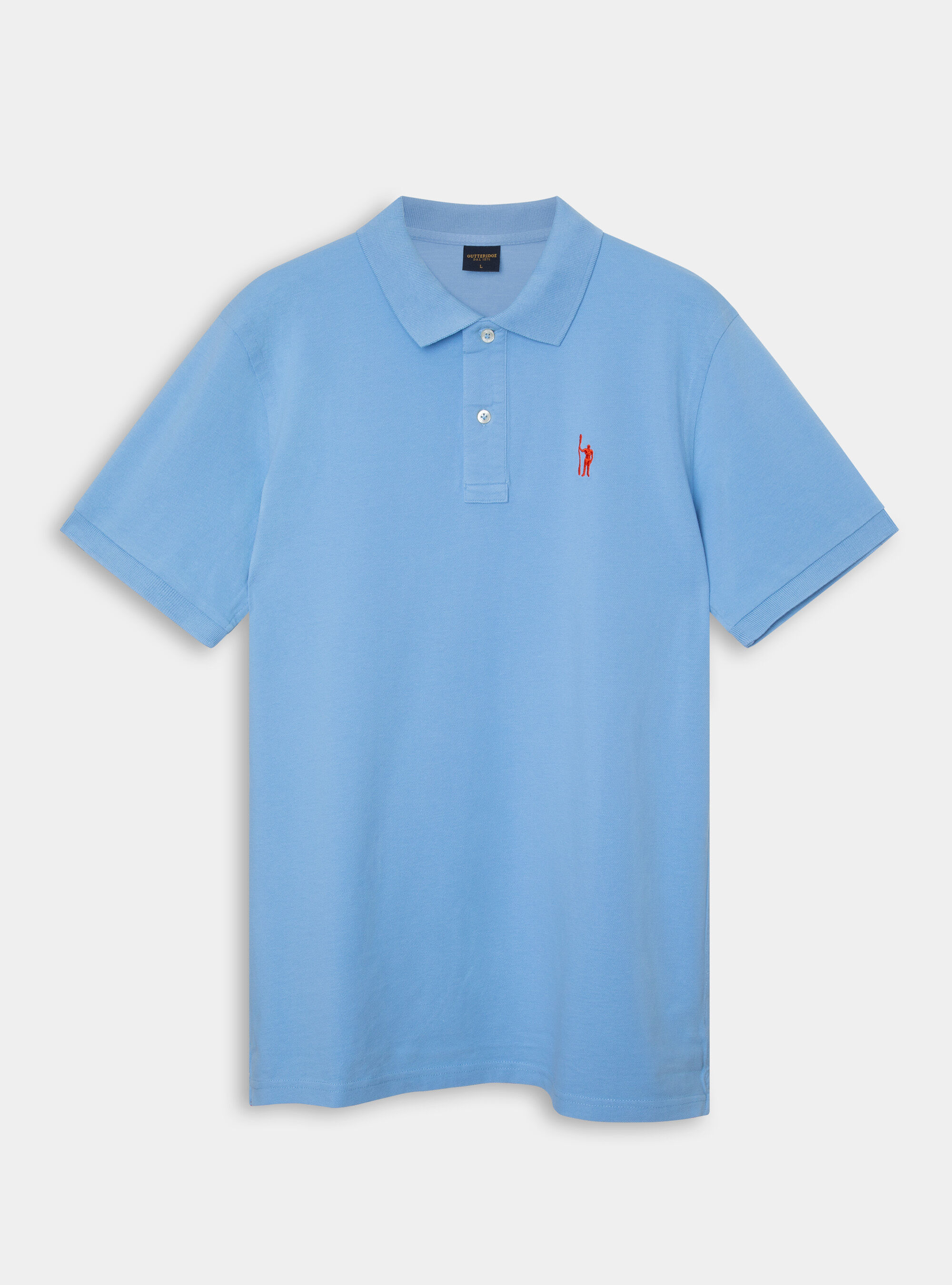 Polo classica in piquet di cotone con ricamo, AZZURRO