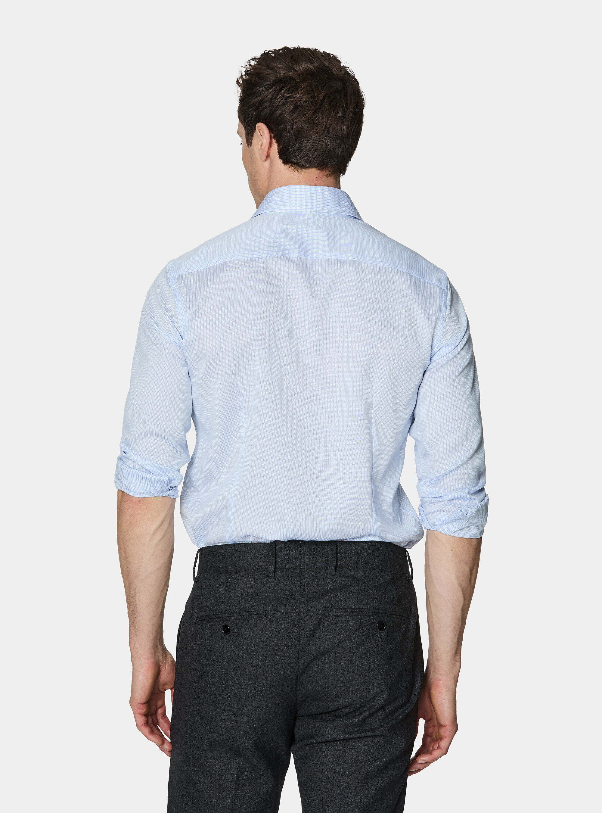 Micro check pattern cotton shirt, LIGHT BLUE