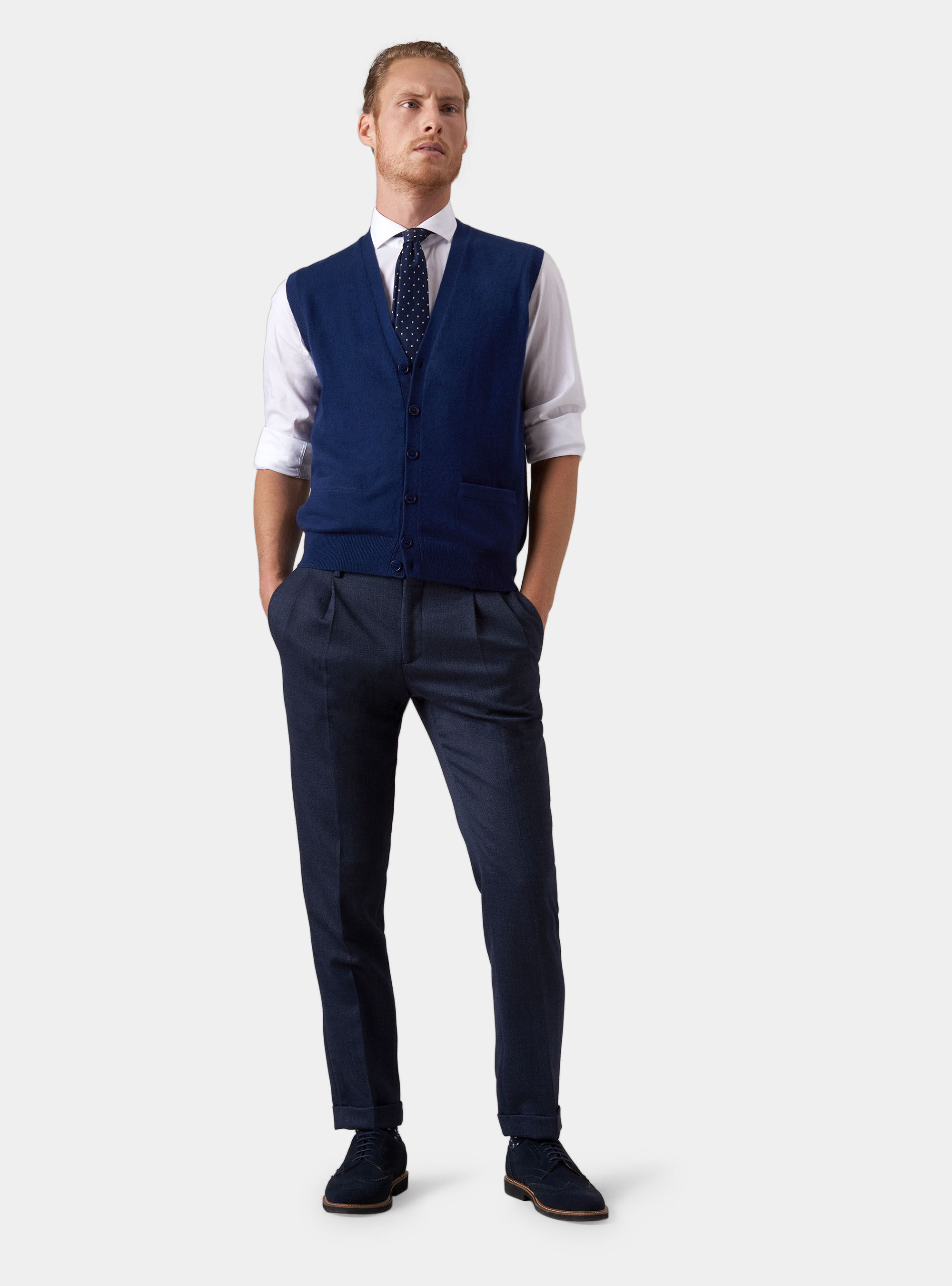 100% cashmere knitted vest with buttons, BASALT