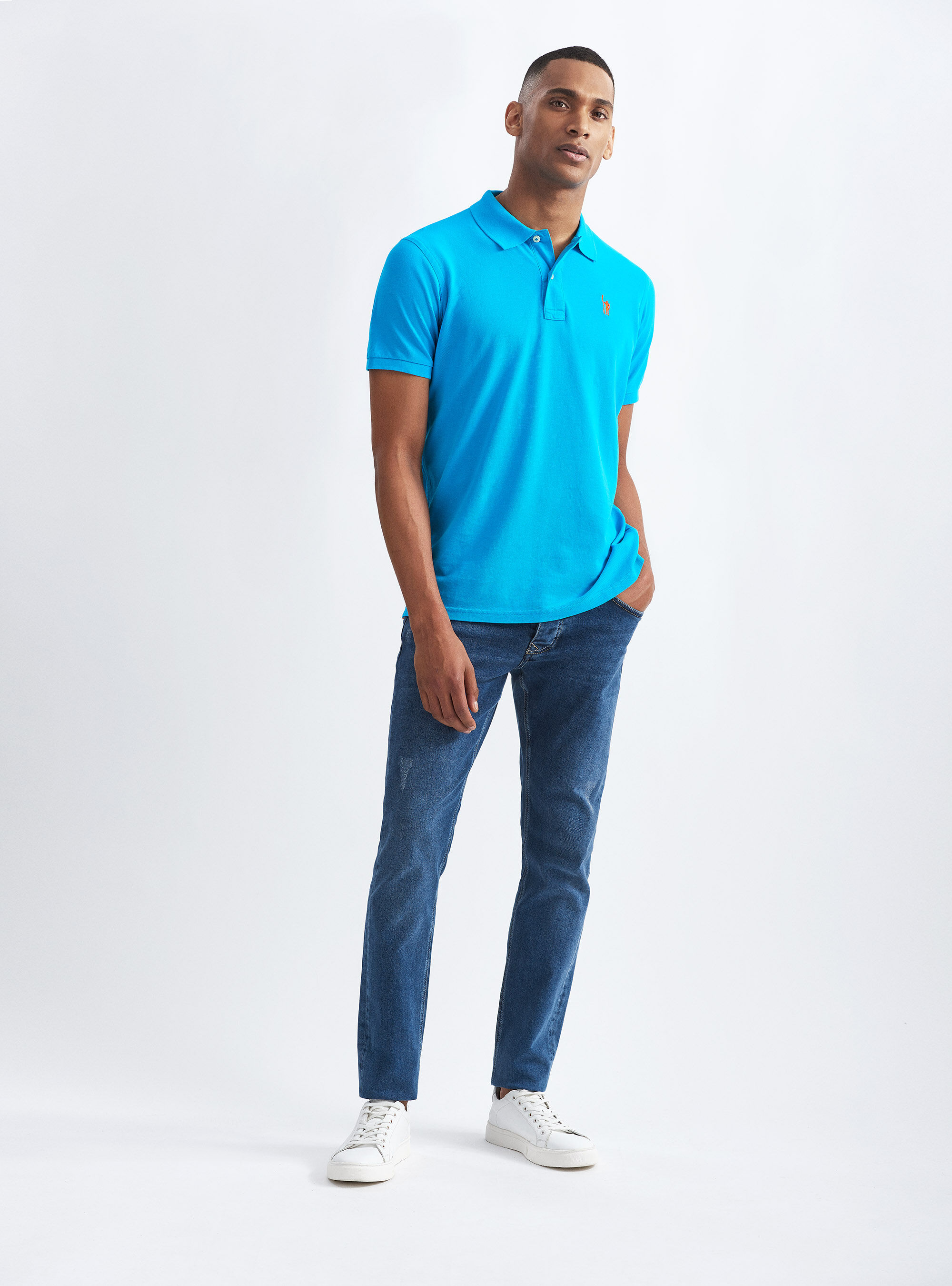 Classic cotton pique polo with embroidery, TURCHESE 0258C