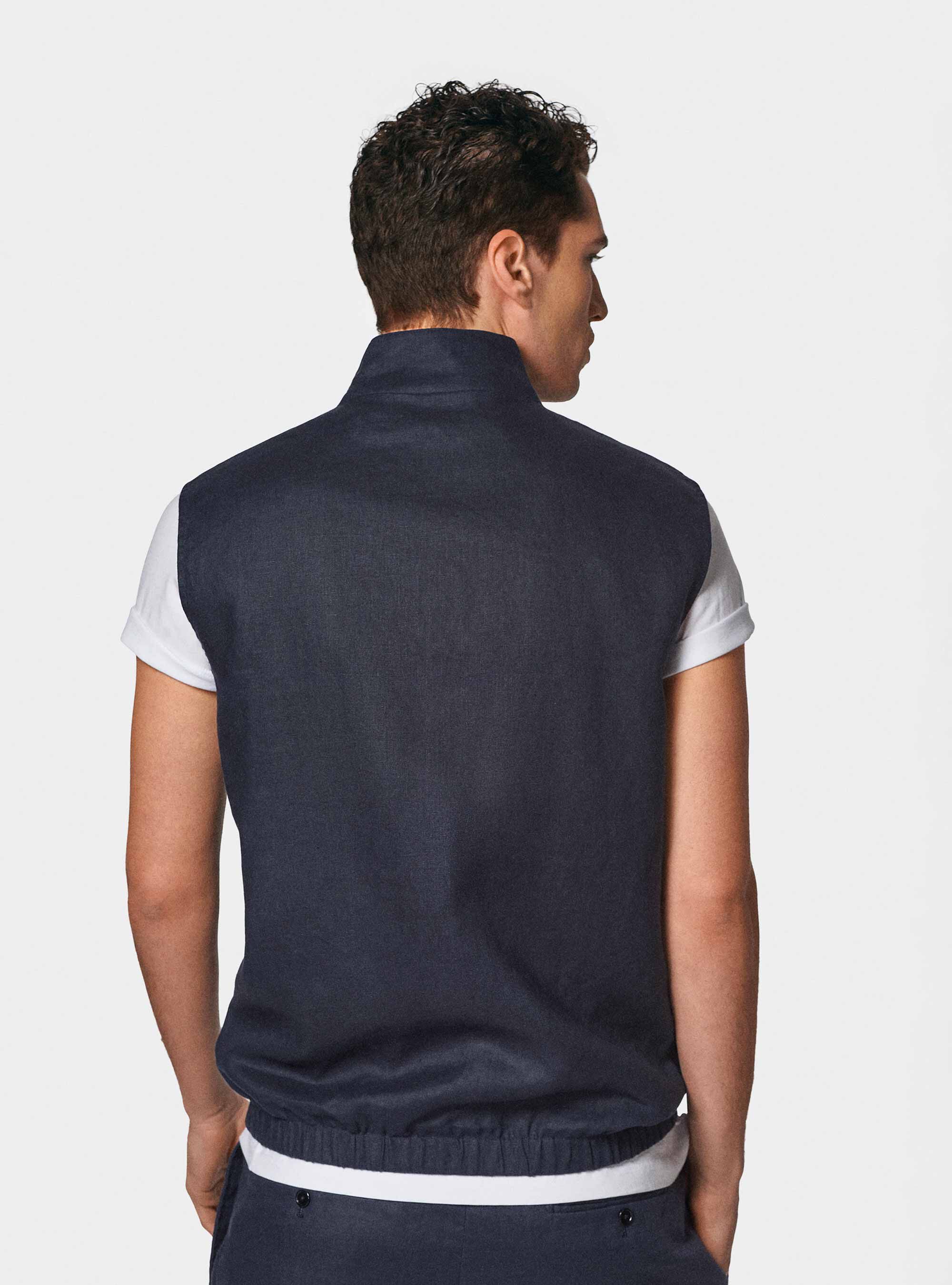 Reversible sleeveless in pure linen, NAVY BLUE