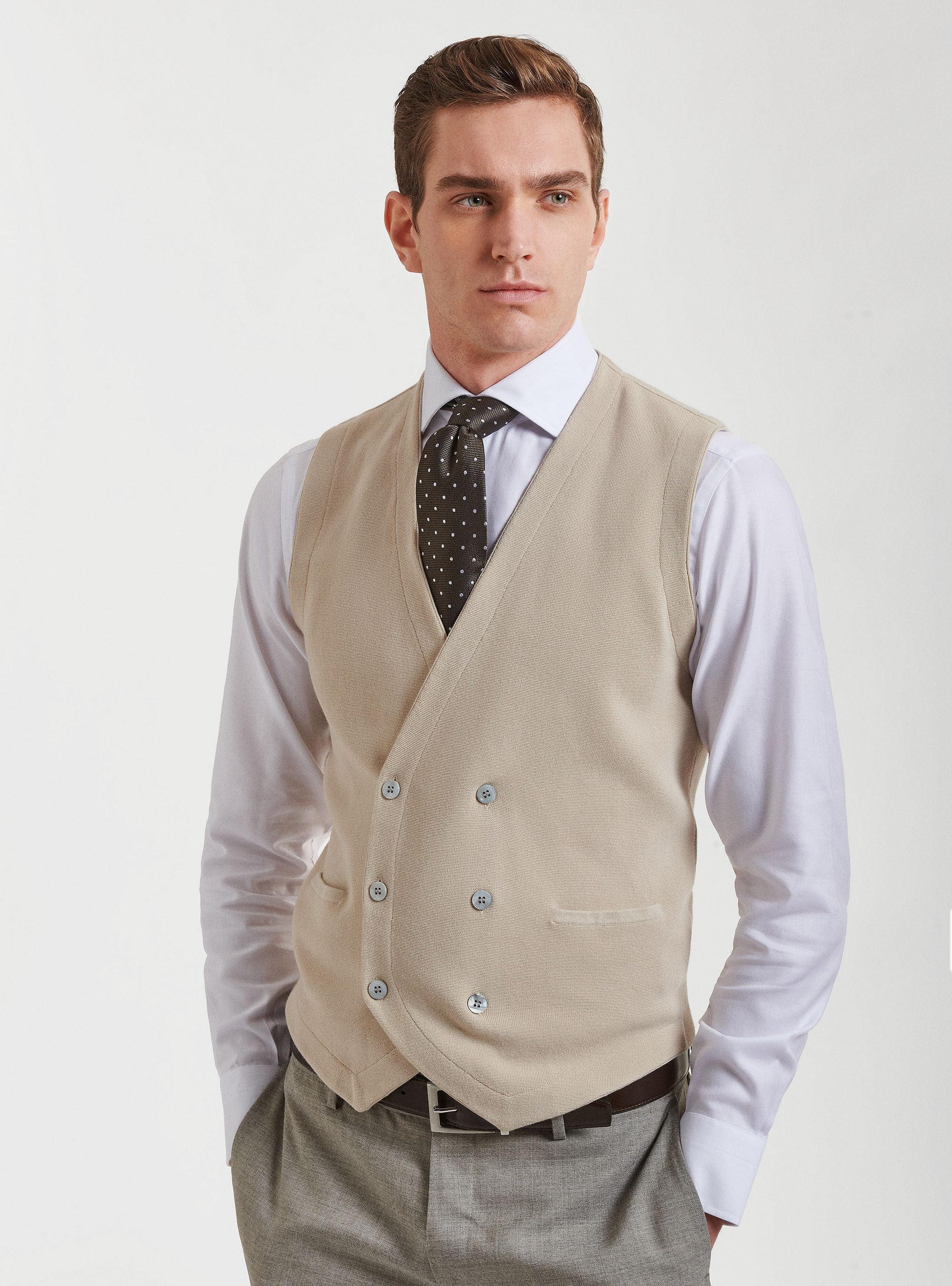 Gilet doppiopetto in maglia in puro cotone extrafine