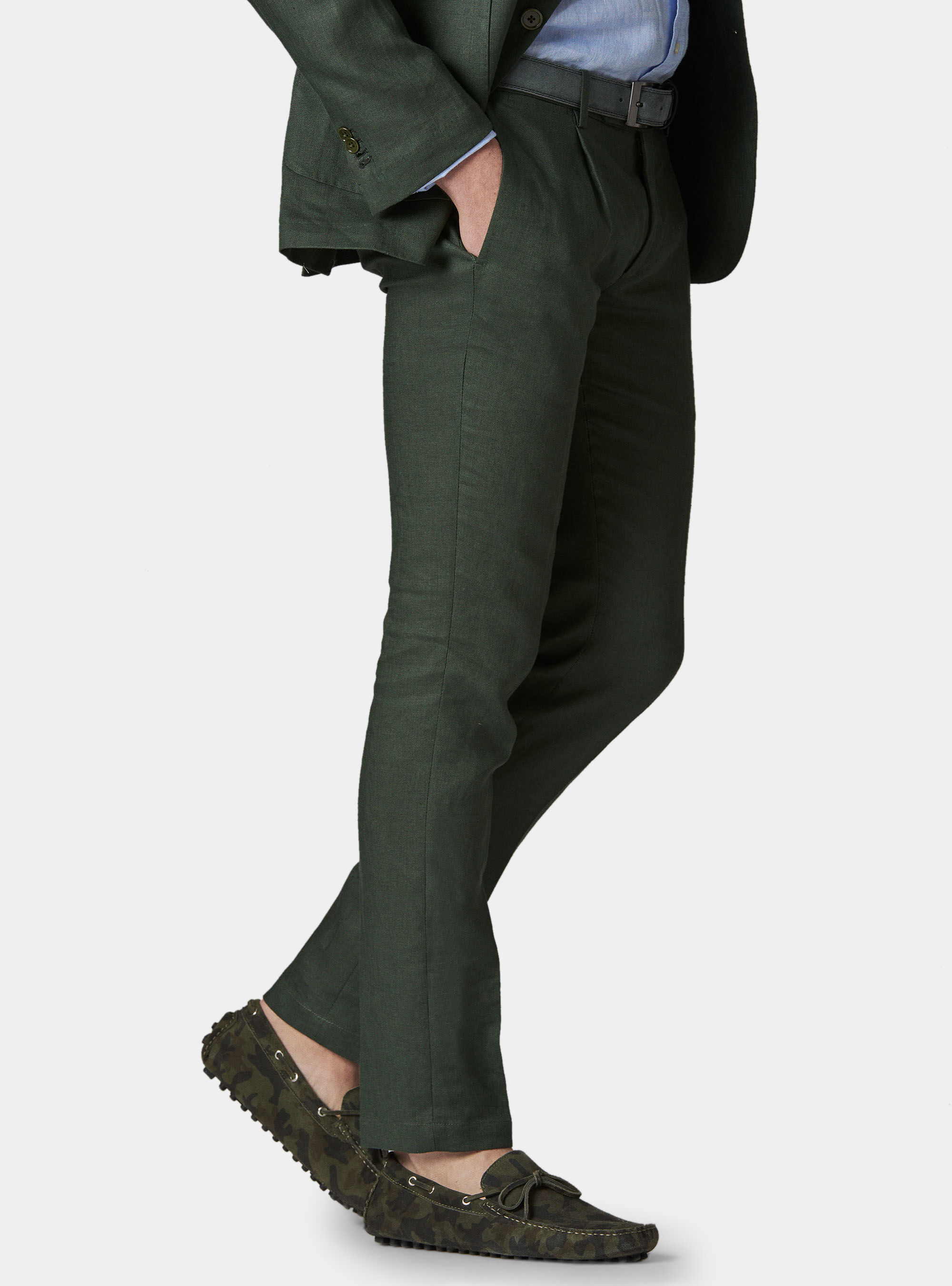Pantalone con pince per abito in lino ritorto, VERDE