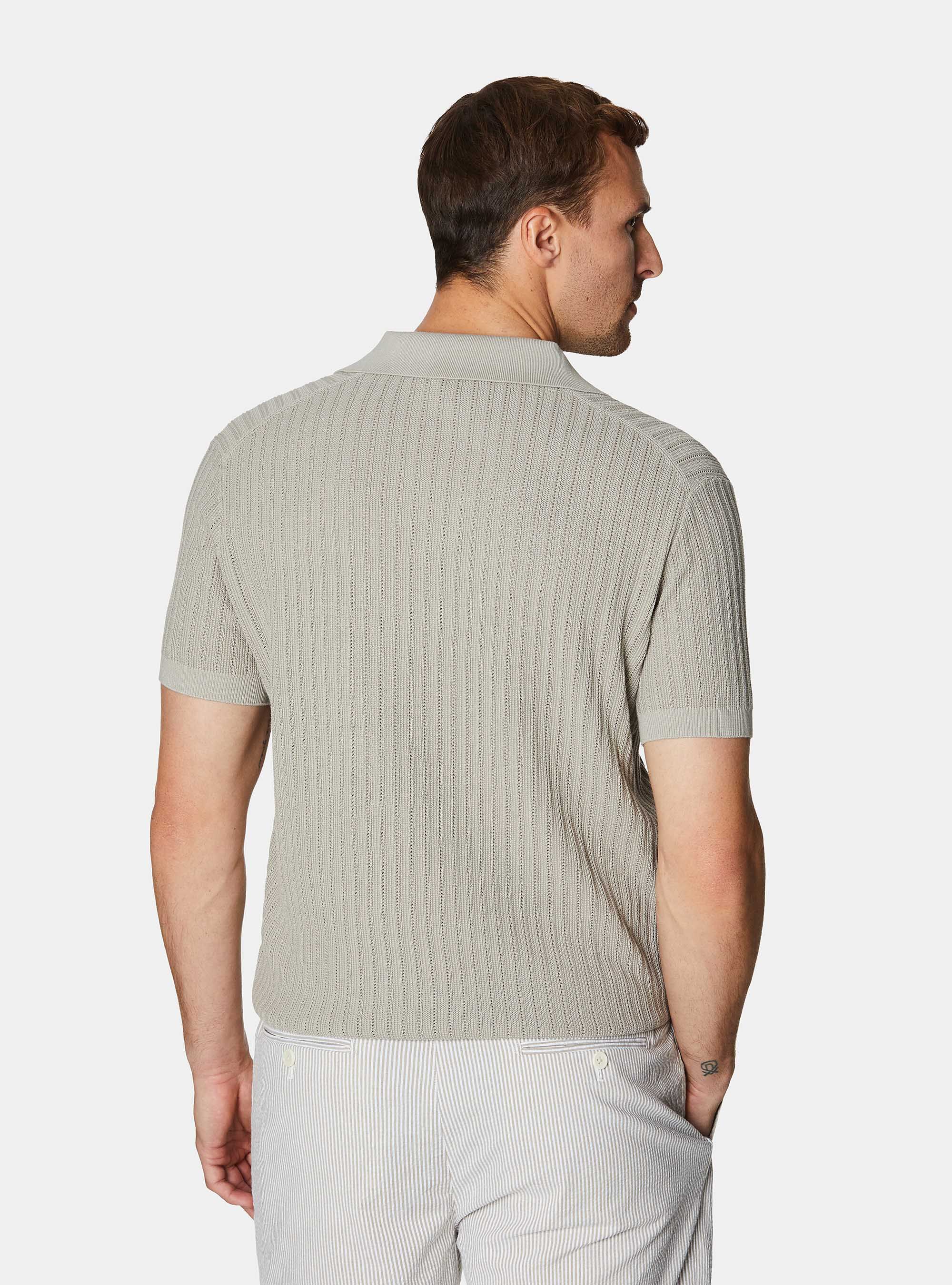 Polo in maglia traforata senza bottoni in cotone extrafine, SABBIA