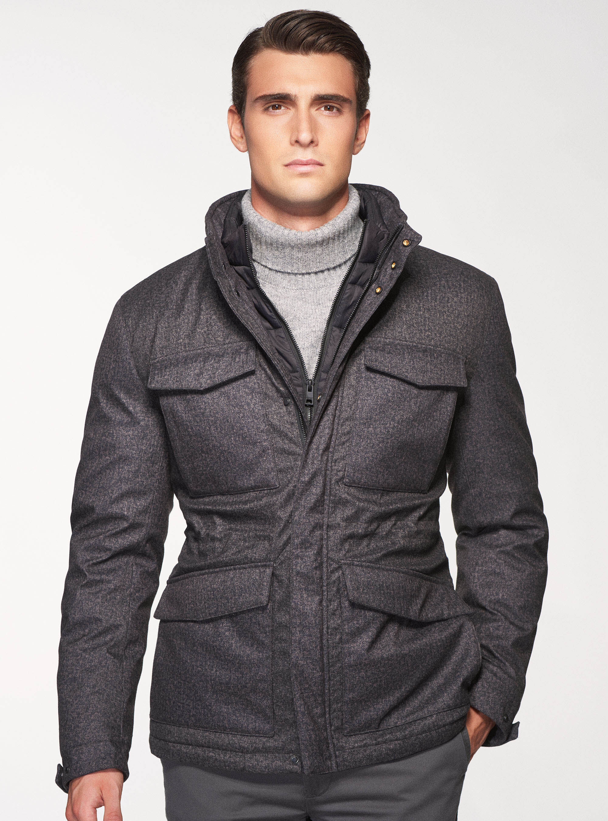 Field jacket in technical fabric with vest
