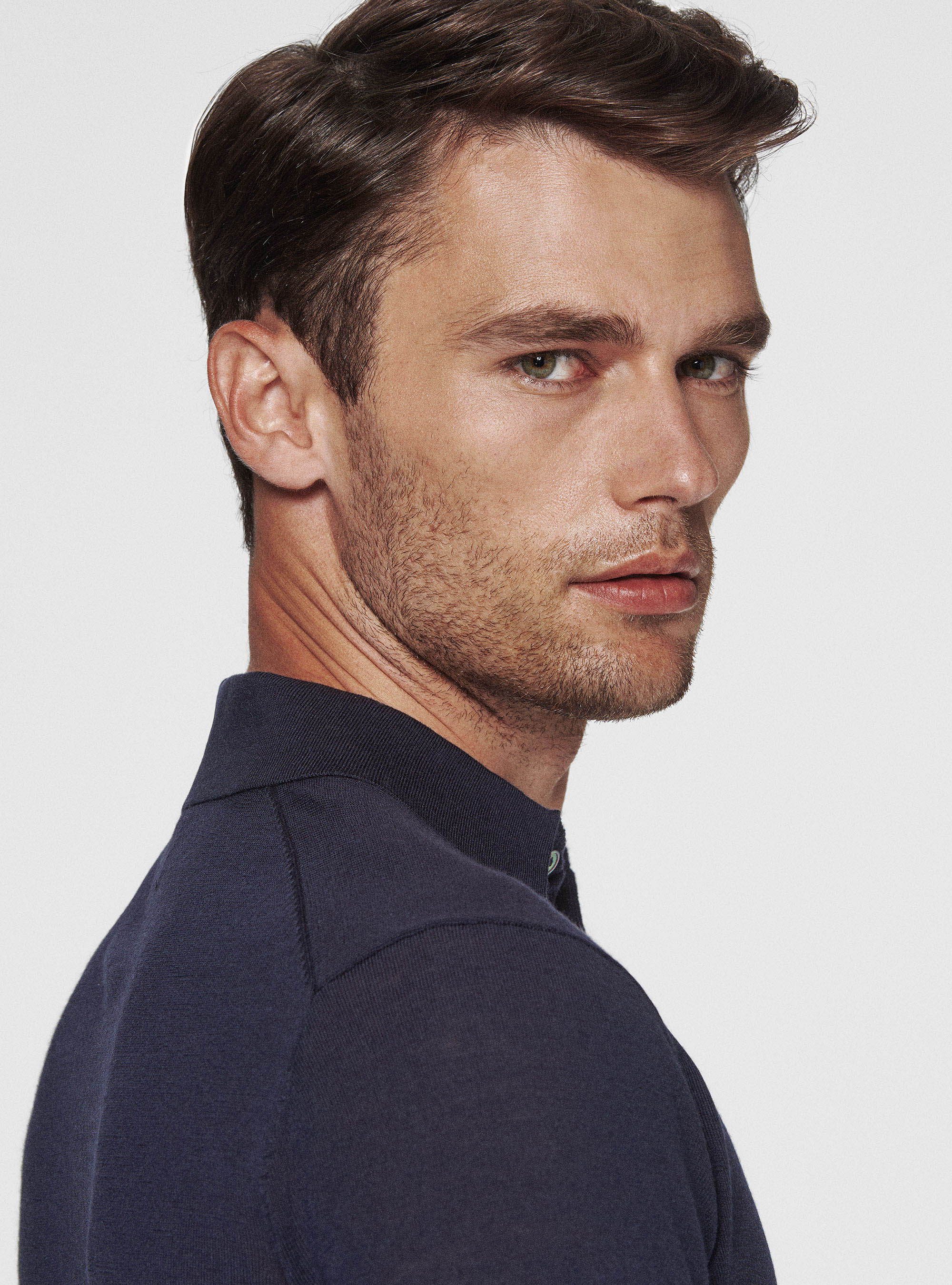 Polo shirt in pure extra-fine merino wool, NAVY BLUE