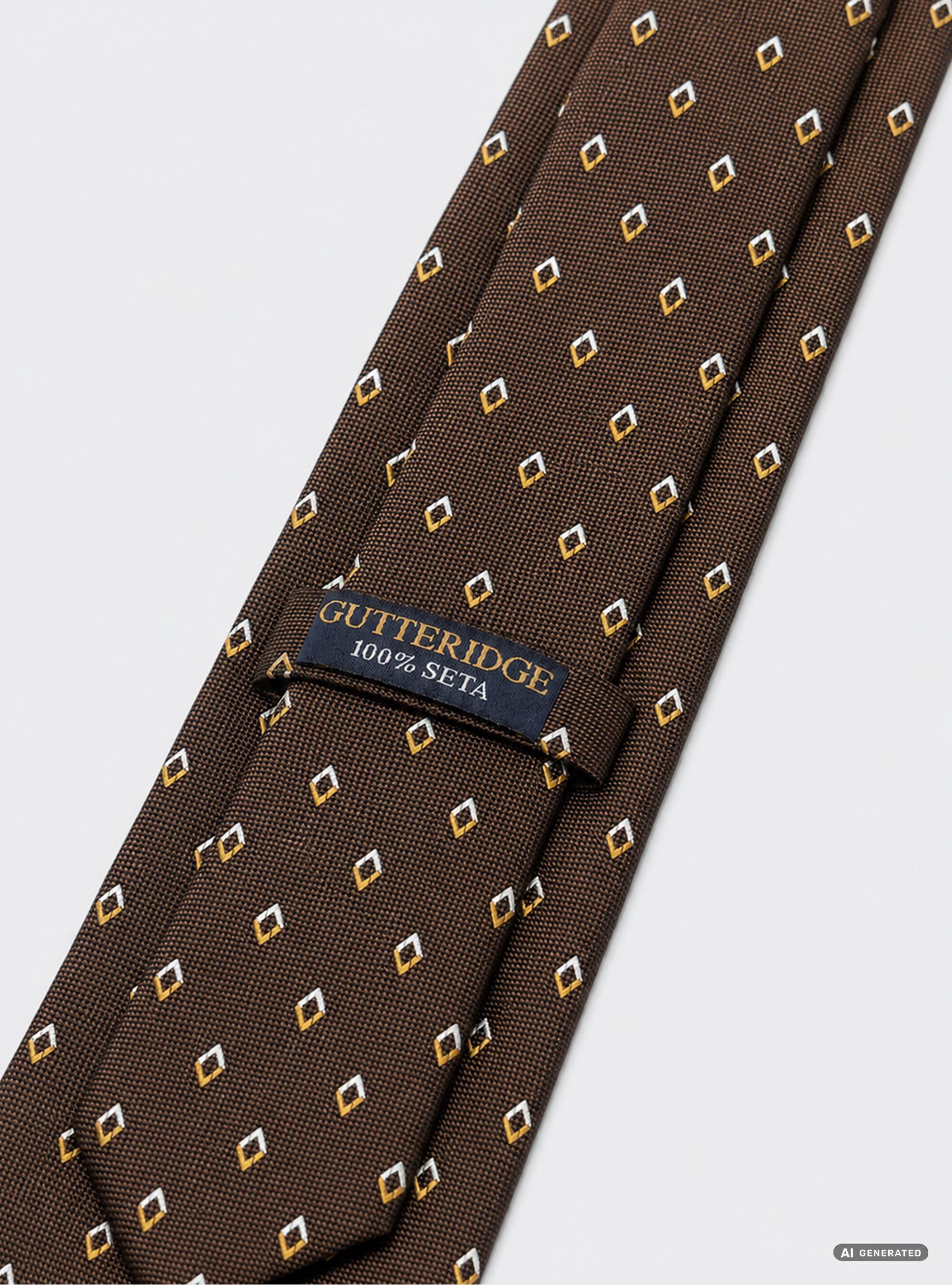 Cravatta in seta jacquard con microfantasia rombi, BROWN