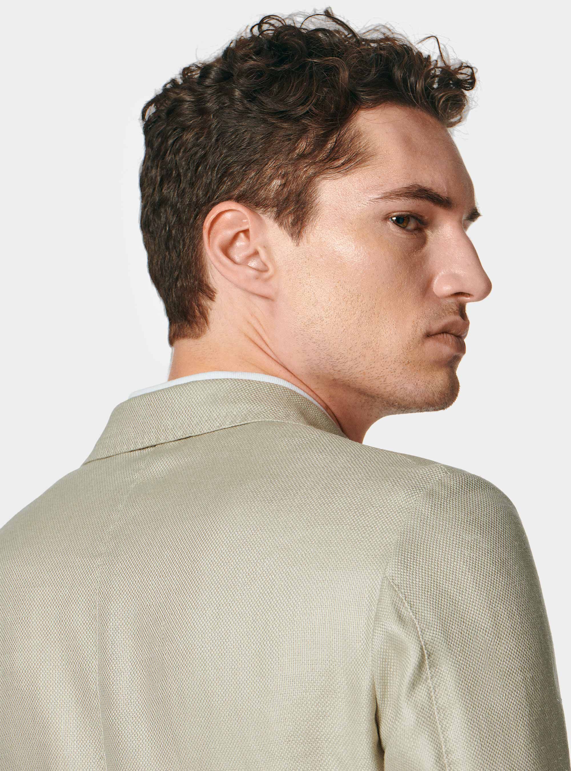 Giacca hopsack in puro lino, SABBIA