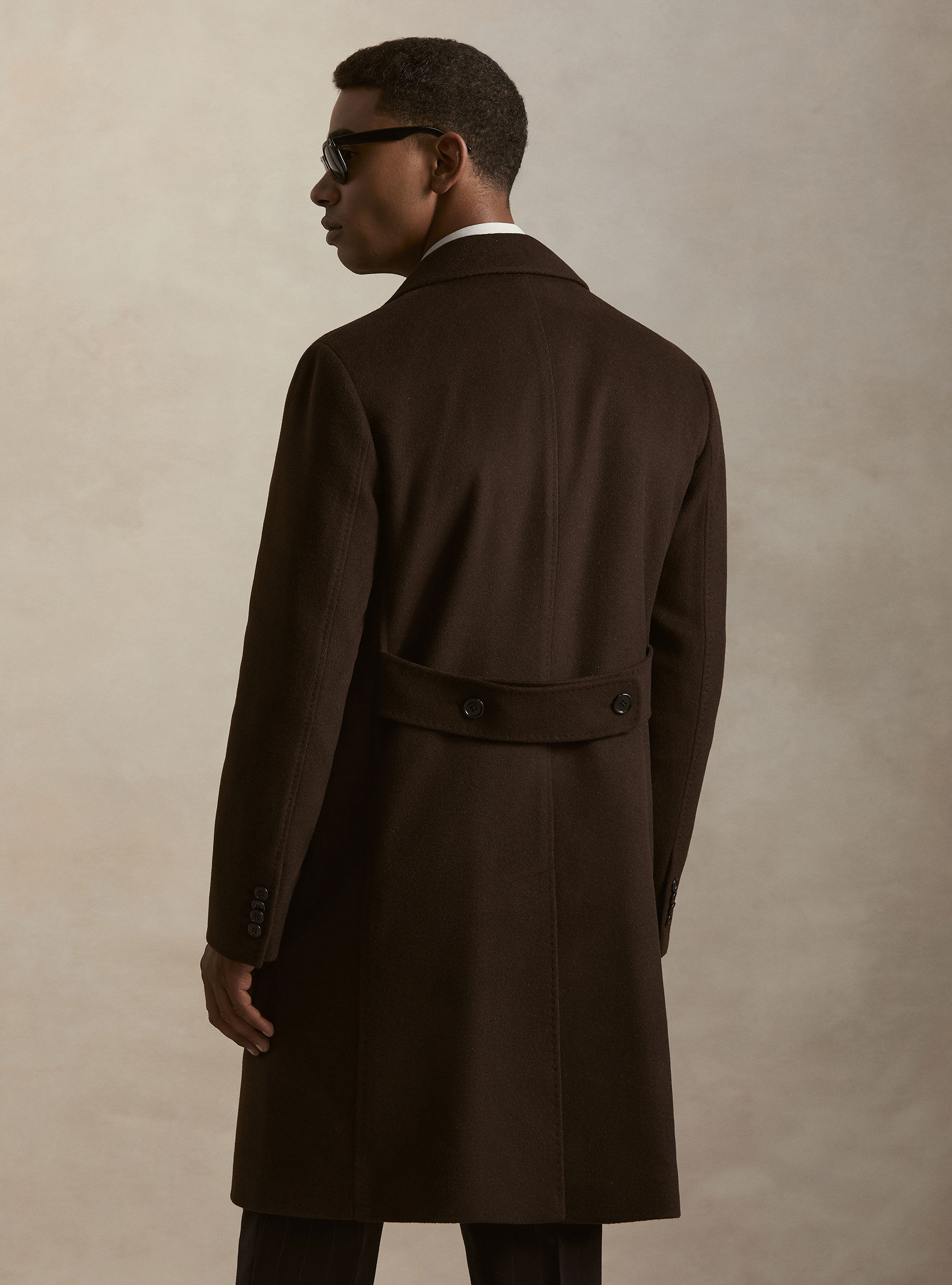 Double-breasted cashmere-blend coat, BROWN
