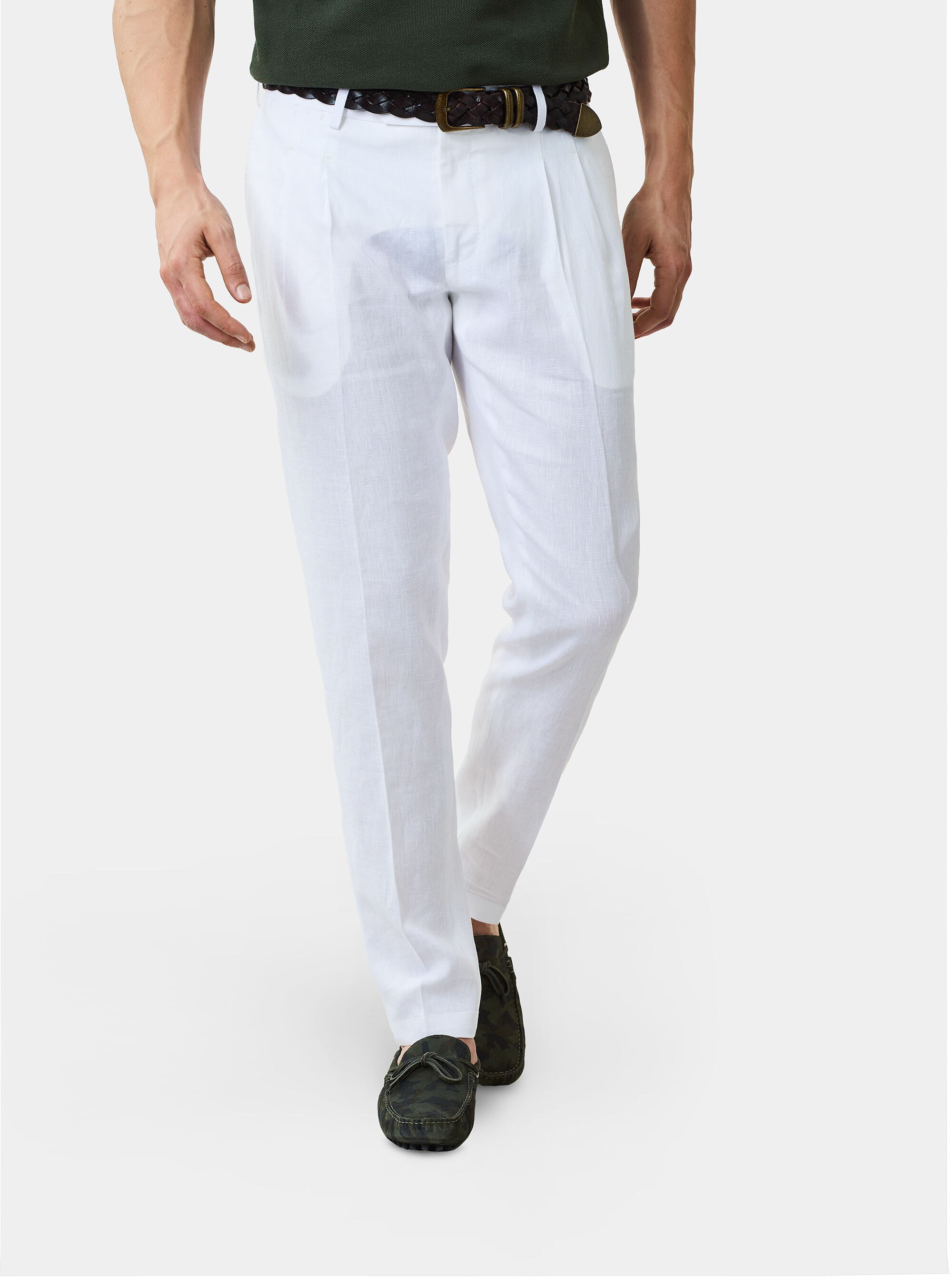Mens slim fit white linen trousers store