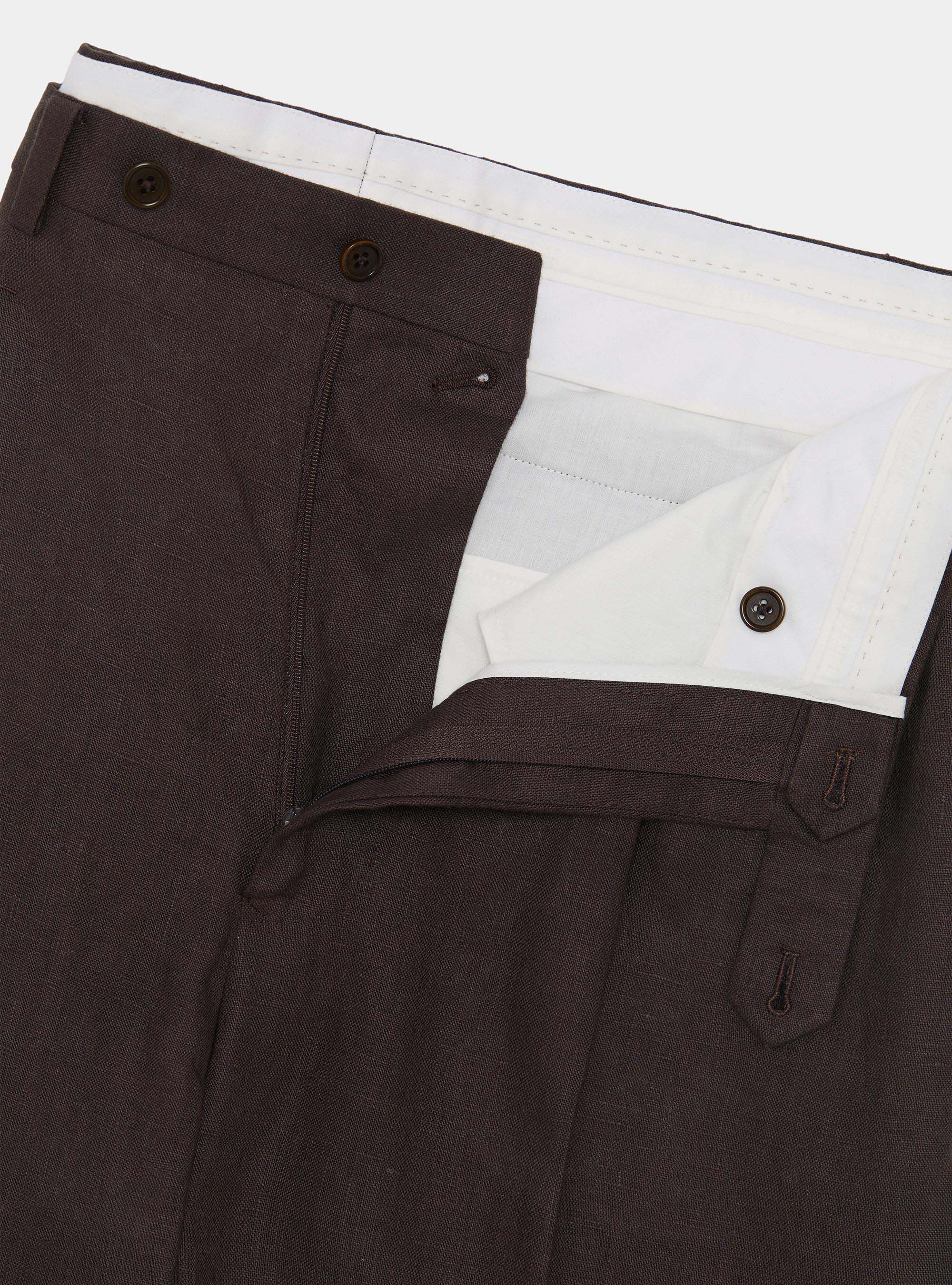 Pantaloni con pince in puro lino, MARRONE
