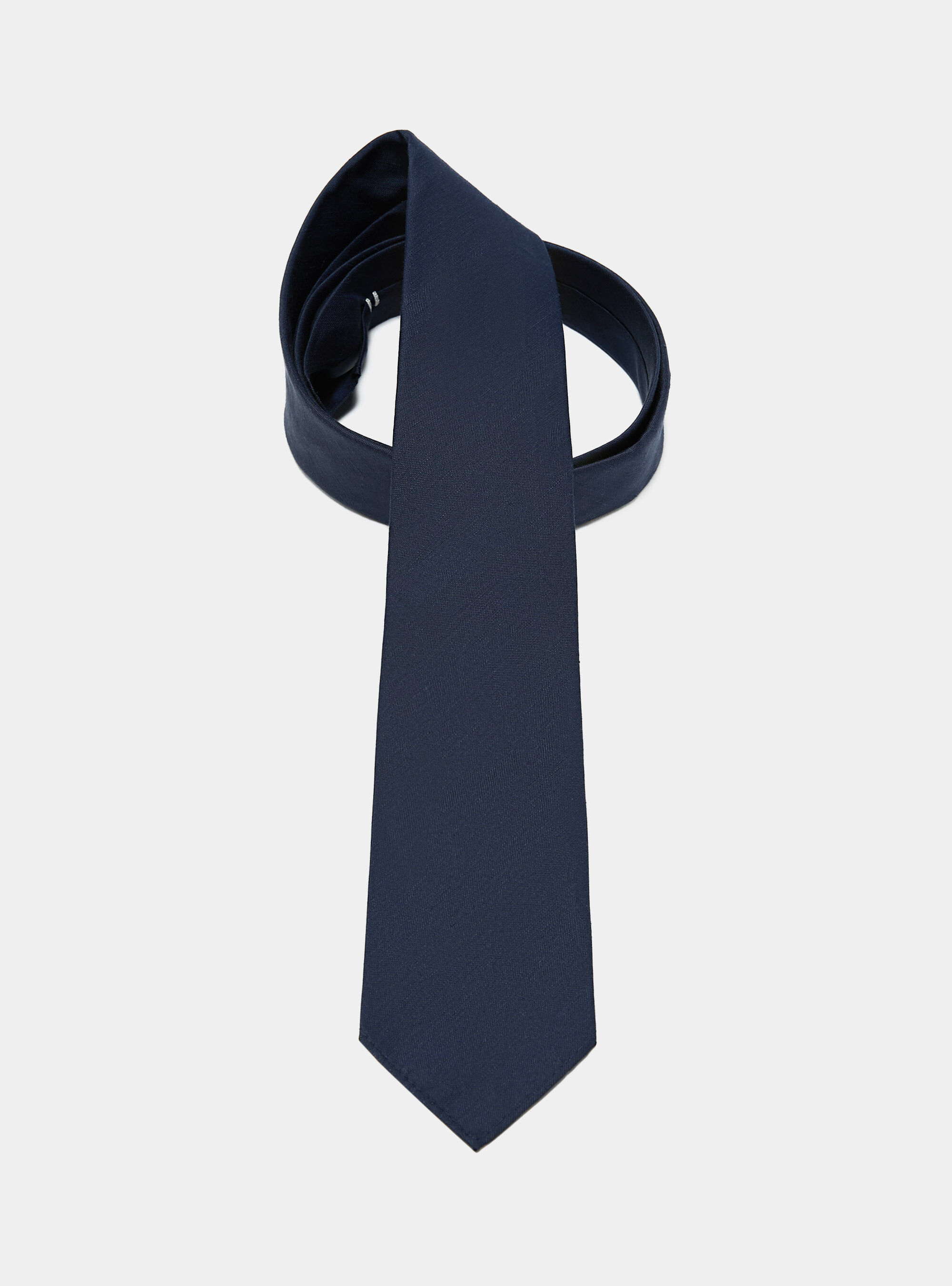 Silk and linen tie, NAVY BLUE