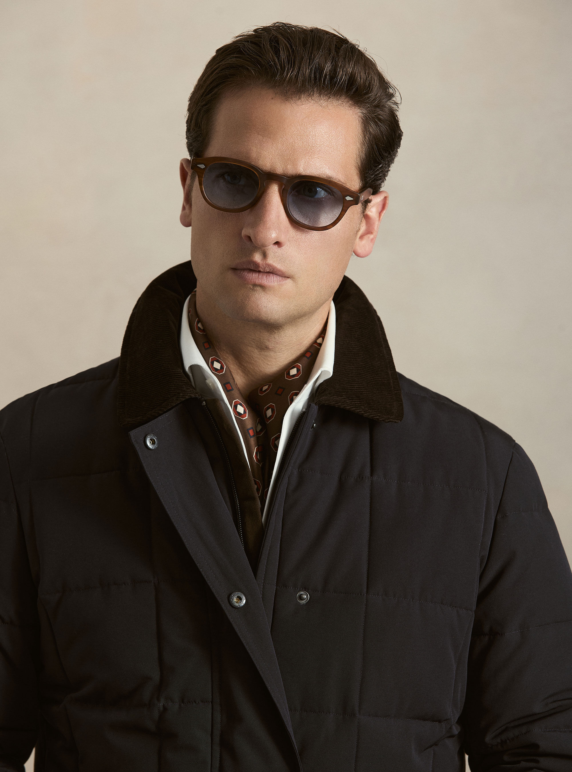 Giubbino classico trapuntato con collo camicia, BLU NAVY