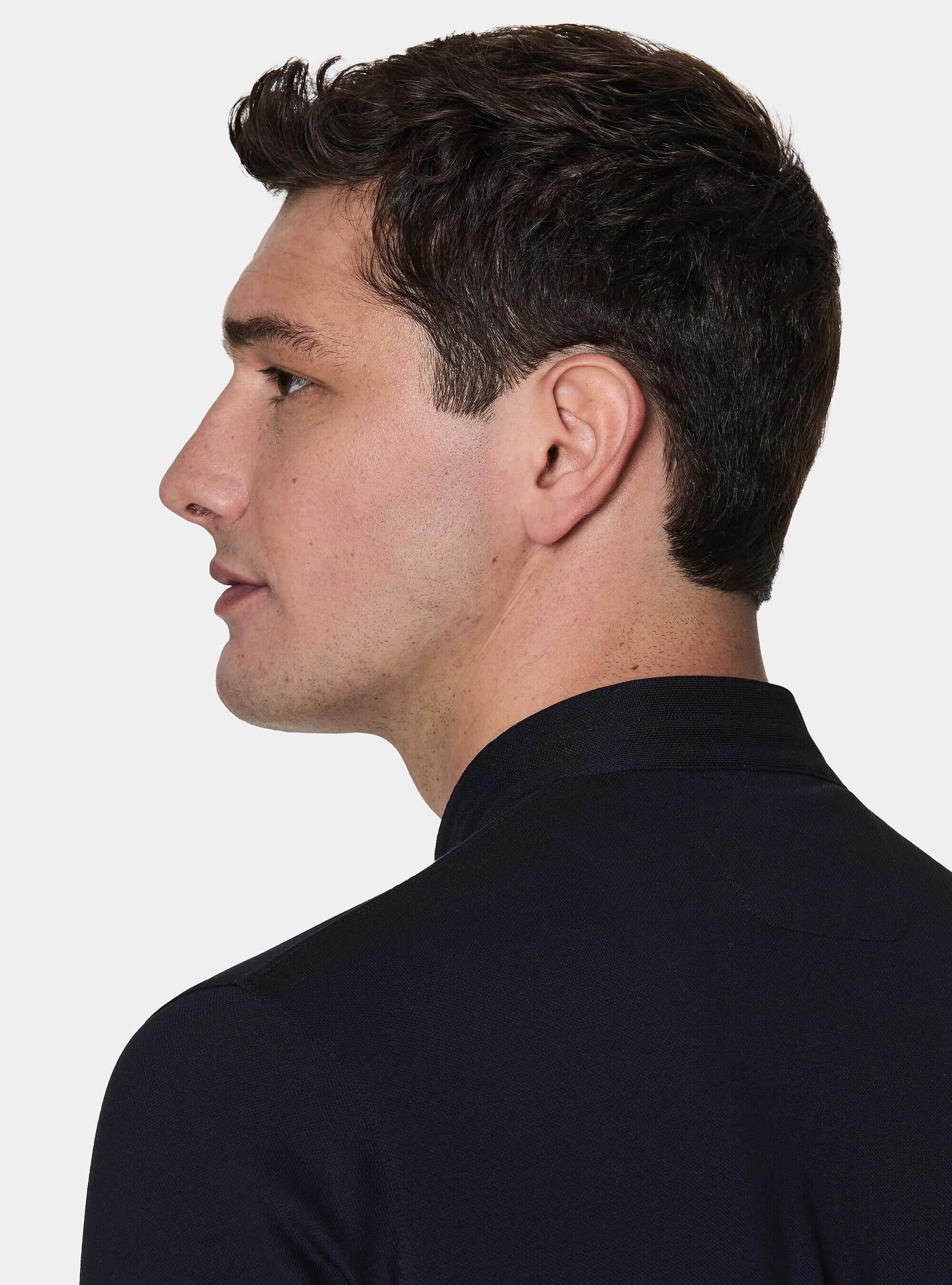 Polo collo coreano in misto cotone stretch, BLU NAVY