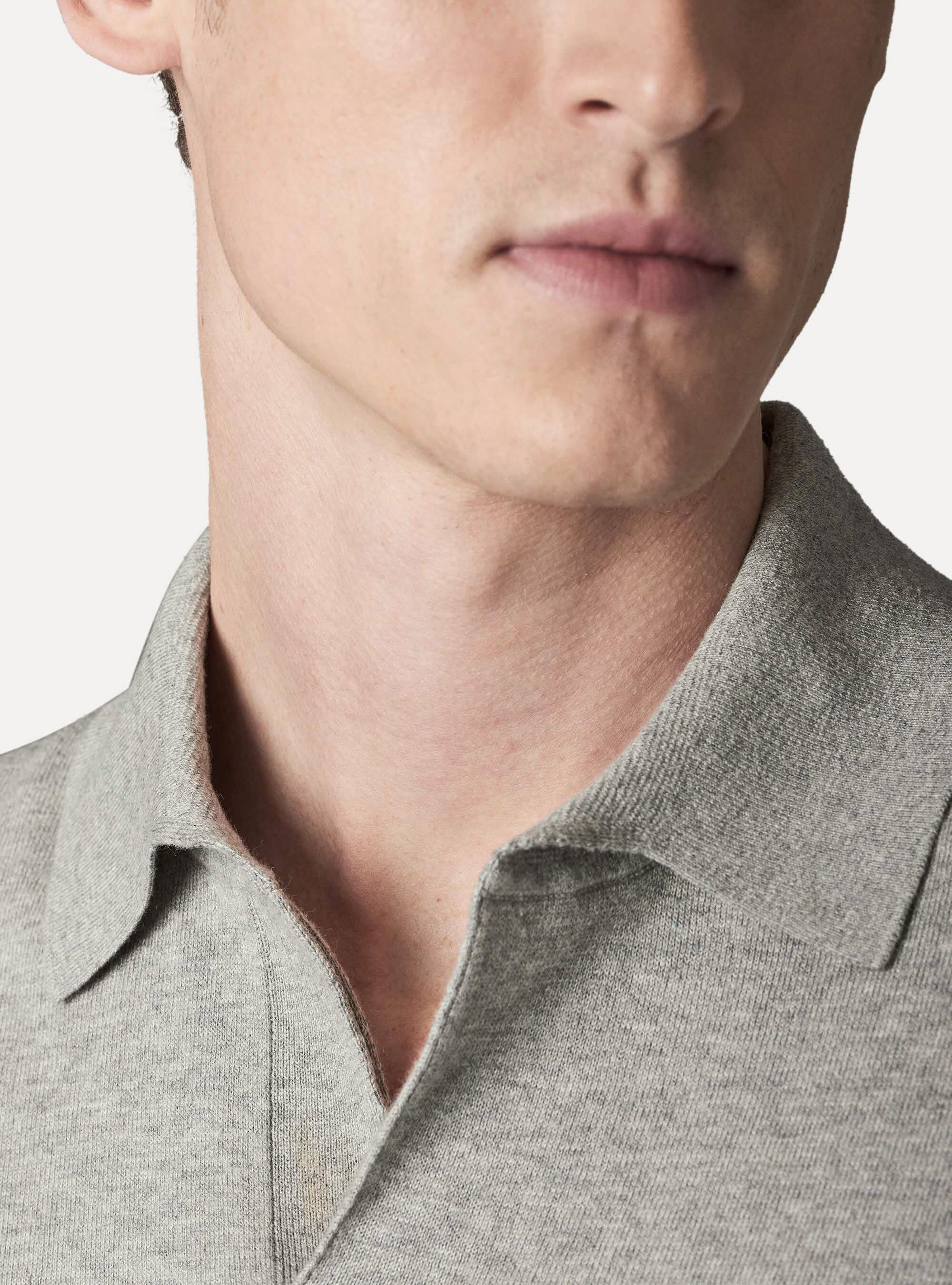 Jersey polo de algod&oacute;n seda y cashmere, GRIS CLARO JASPEADO