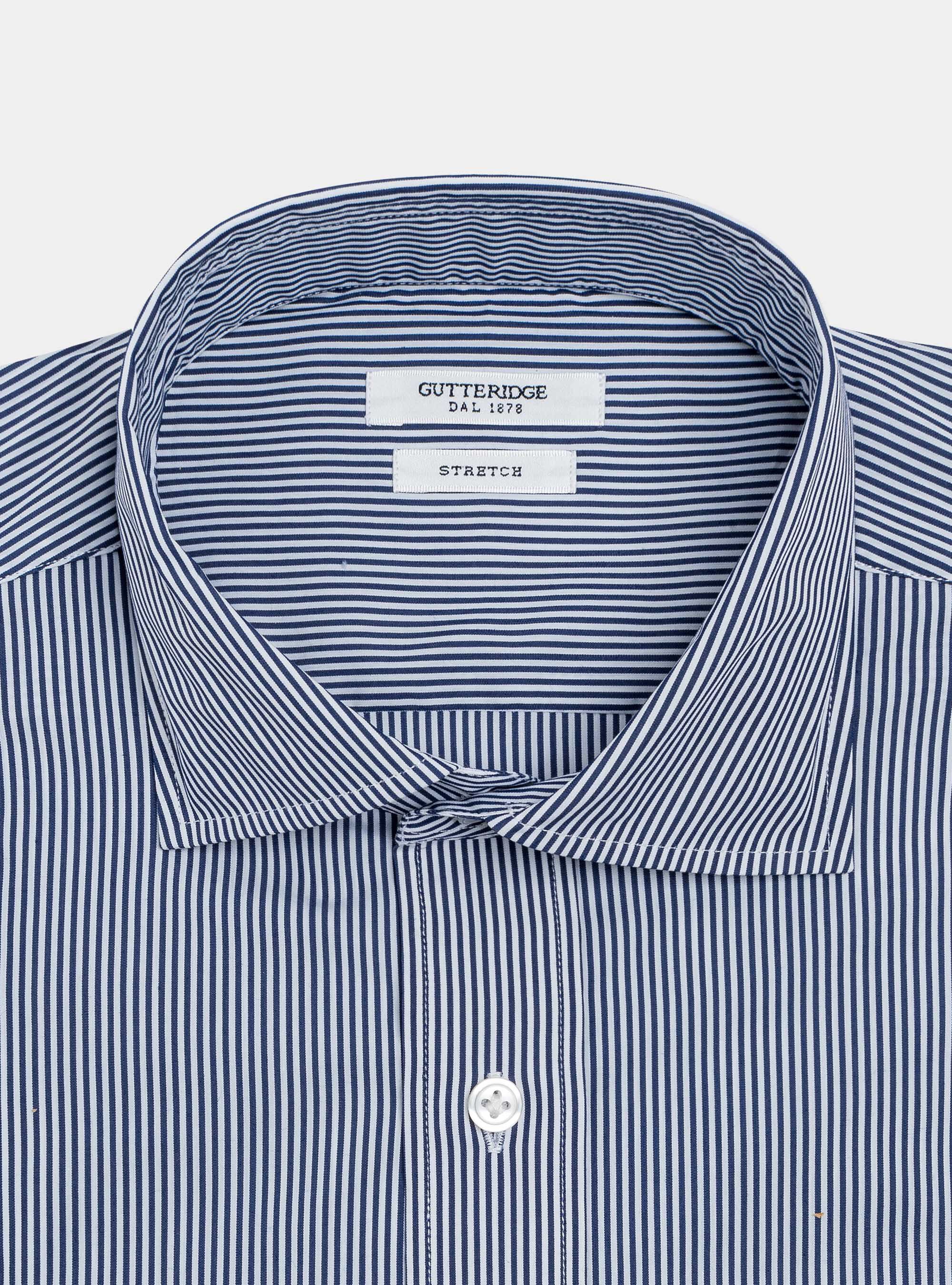 Camicia in popeline di cotone stretch rigato, BLU NAVY